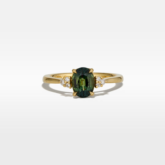 ‘MiMi’ 1.24ct Oval Cut Green Australian Sapphire & Diamond Yellow Gold Ring Ring Jason Ree Design 