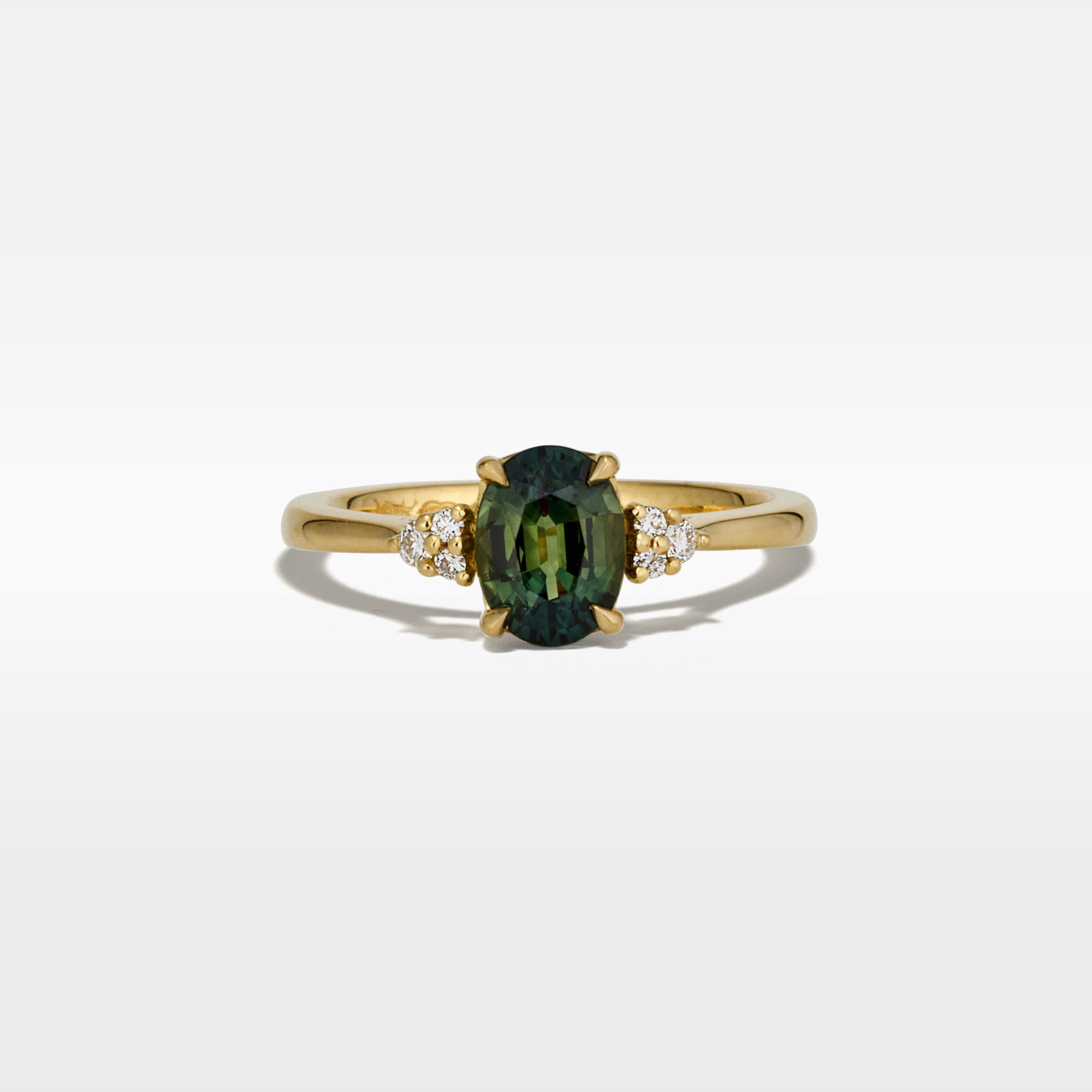 ‘MiMi’ 1.24ct Oval Cut Green Australian Sapphire & Diamond Yellow Gold Ring Ring Jason Ree Design 