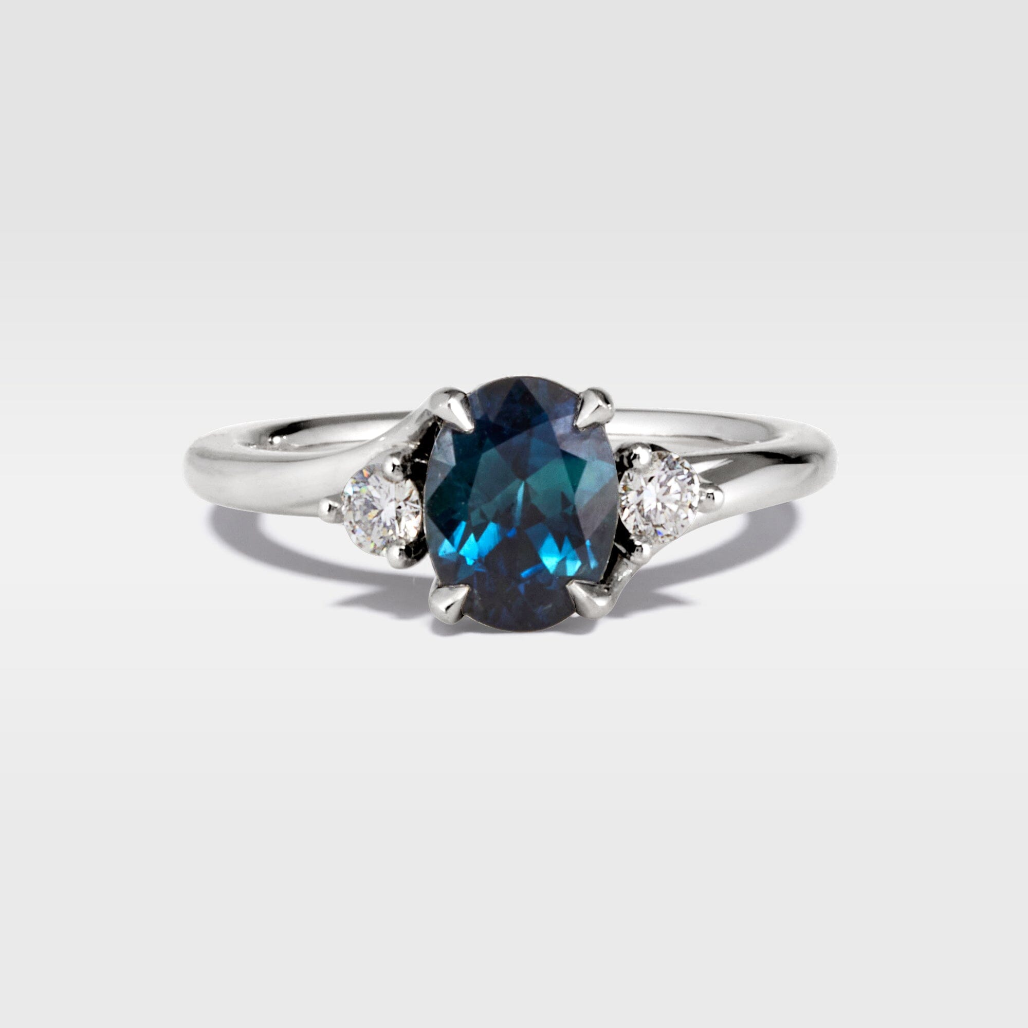 ‘Tempest Trilogy’ 1.53ct Teal Blue Australian Sapphire & Diamond Platinum Ring Ring Jason Ree Design 