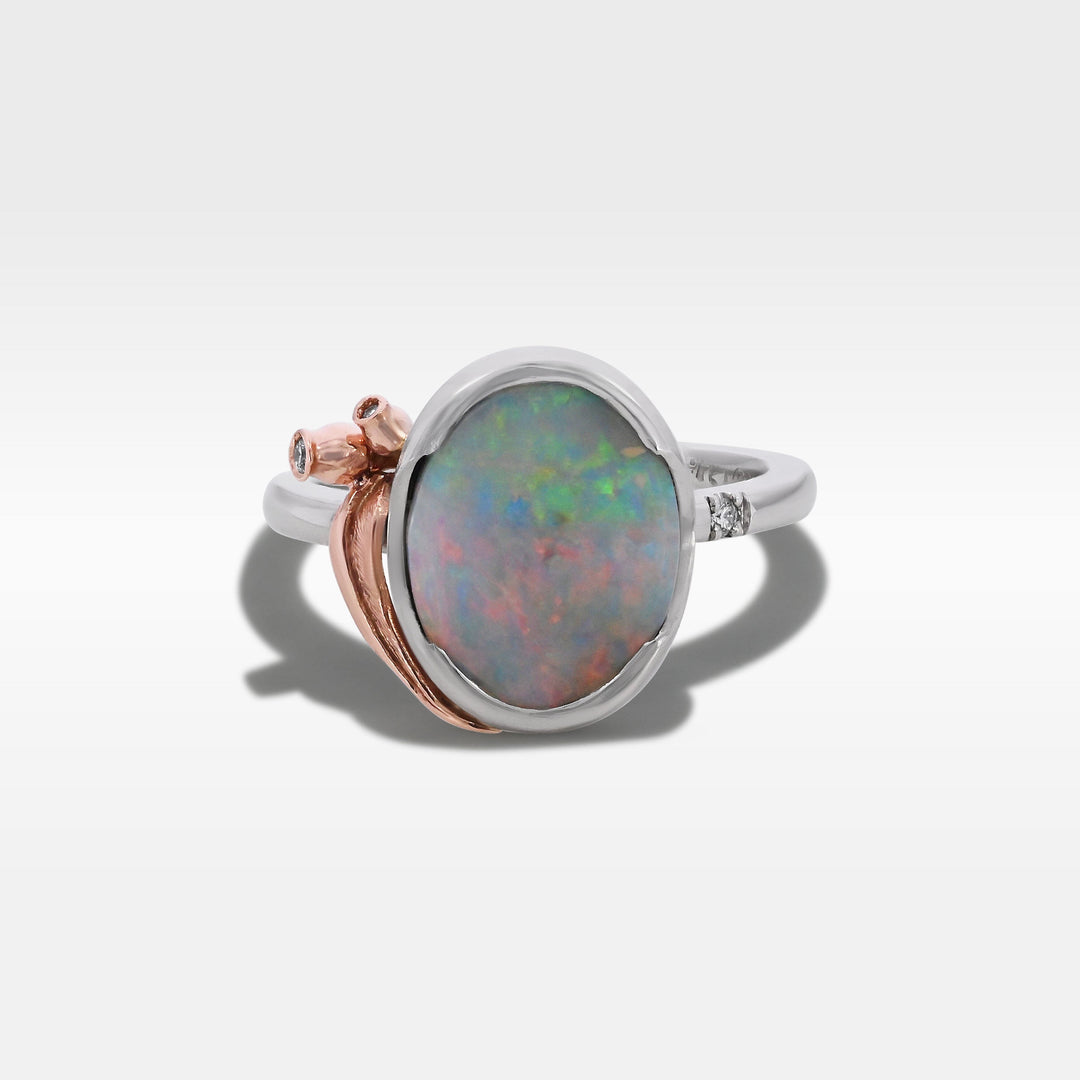 ‘Gumleaf’ 2.41ct Australian White Opal Platinum Ring Ring Jason Ree Design 