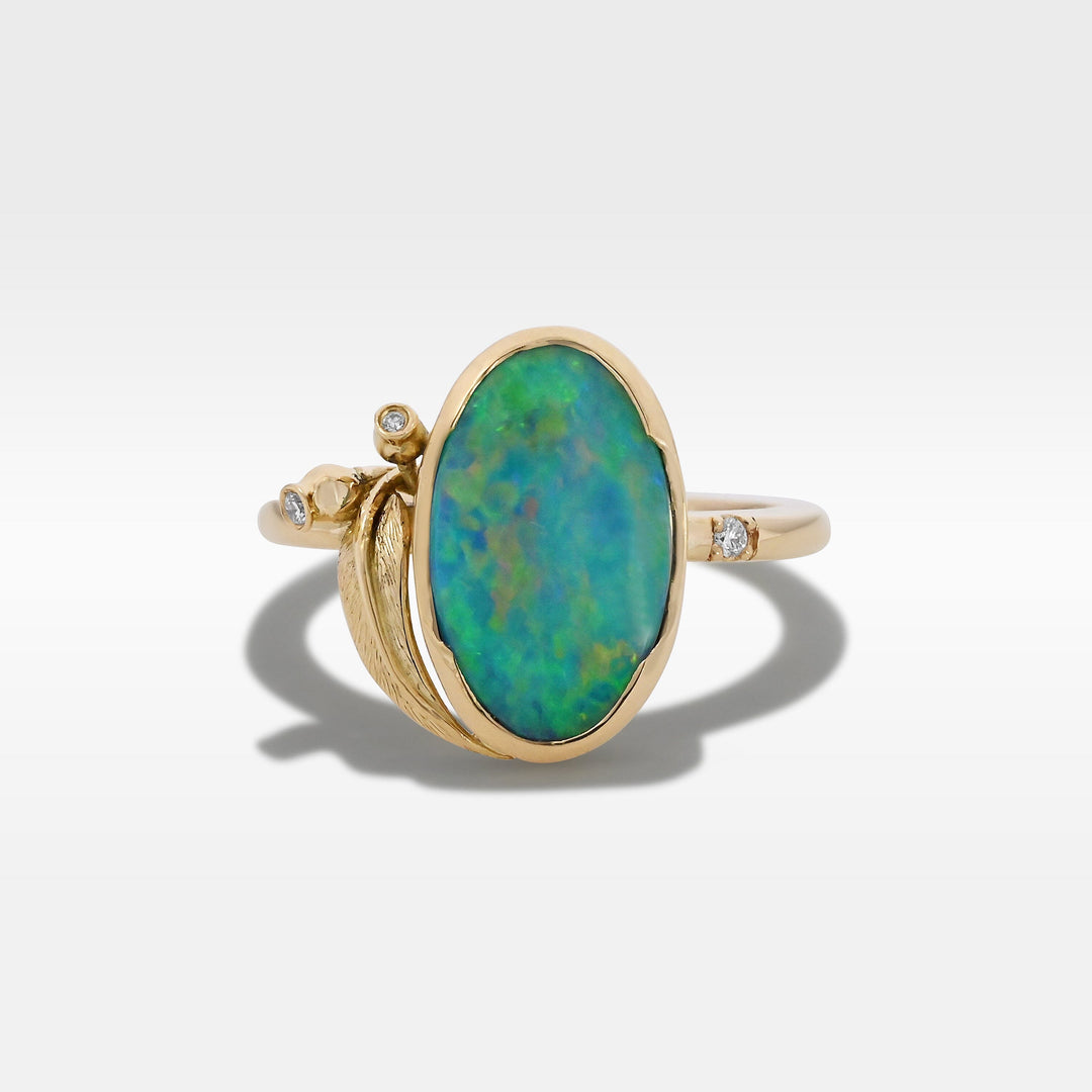 ‘Gumleaf’ 1.90ct Australian Crystal Opal 18ct Yellow Gold Ring Ring Jason Ree Design 