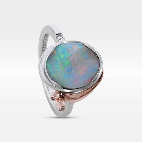 ‘Gumleaf’ 2.41ct Australian White Opal Platinum Ring Ring Jason Ree Design 