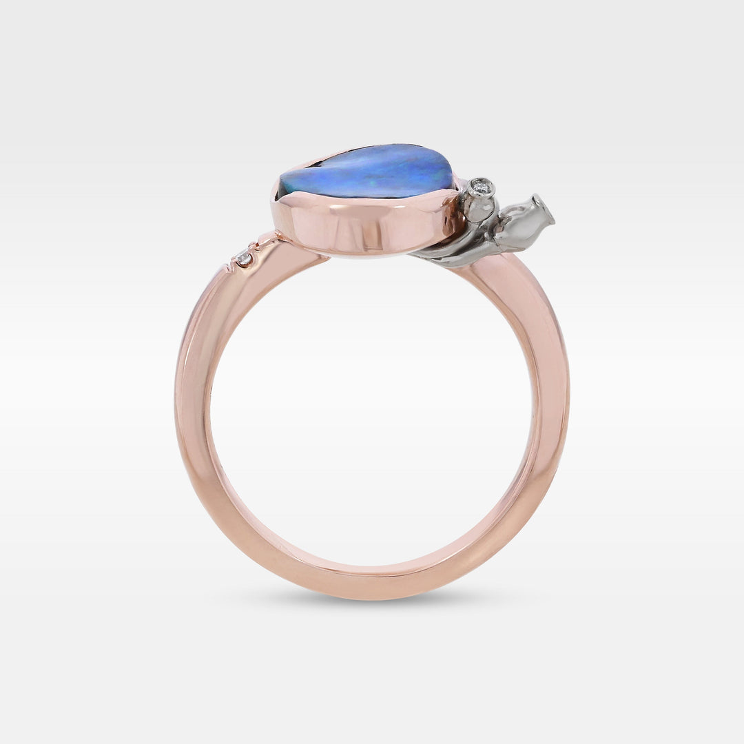 ‘Gumleaf’ 3.17ct Australian Blue/Green Boulder Opal 18ct Rose Gold Ring Ring Jason Ree Design 