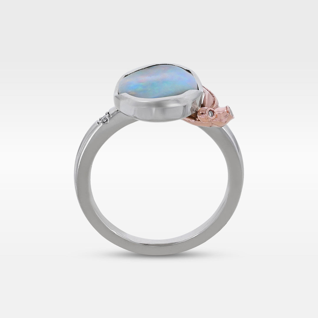 ‘Gumleaf’ 2.41ct Australian White Opal Platinum Ring Ring Jason Ree Design 