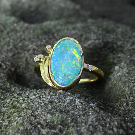 ‘Gumleaf’ 1.90ct Australian Crystal Opal 18ct Yellow Gold Ring Ring Jason Ree Design 