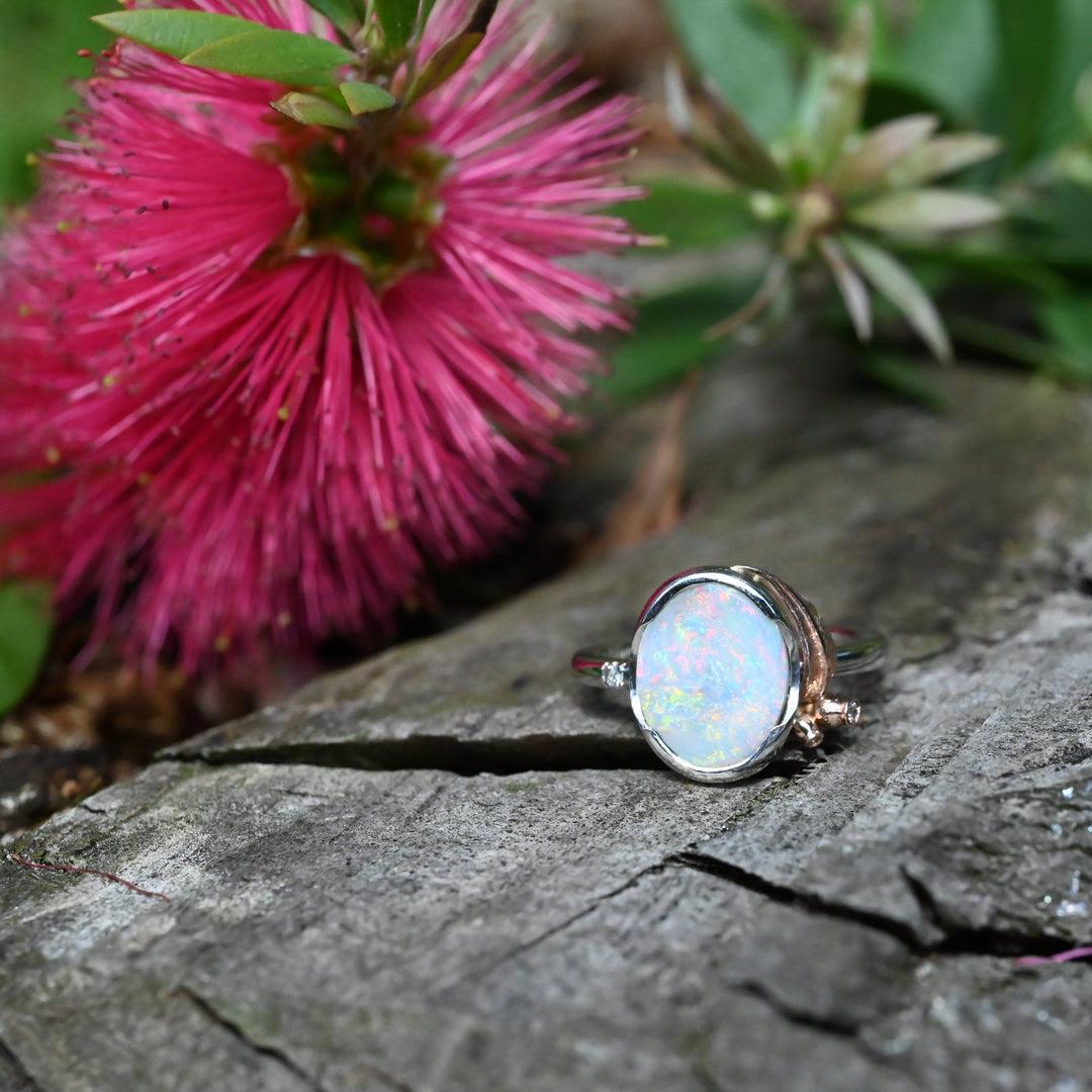 ‘Gumleaf’ 2.41ct Australian White Opal Platinum Ring Ring Jason Ree Design 