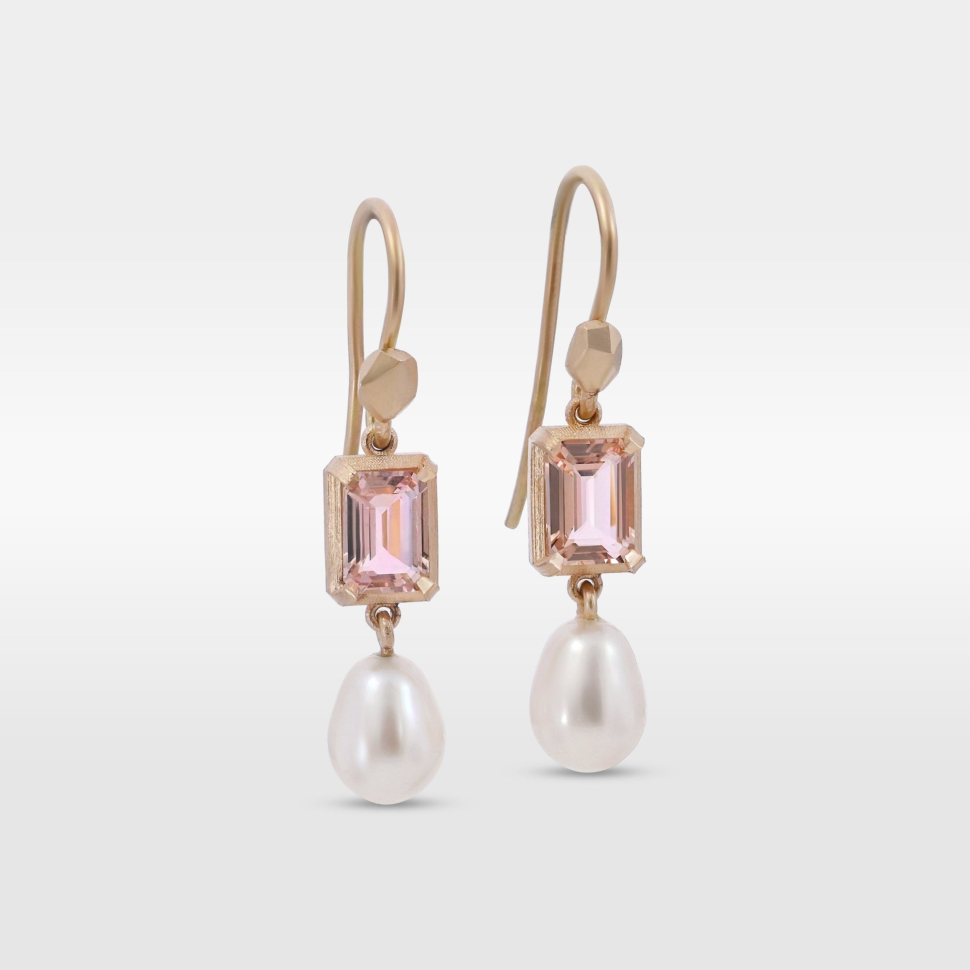 ‘Chevron’ Morganite Rose Gold & Pearl Earrings Earrings Jason Ree Design 
