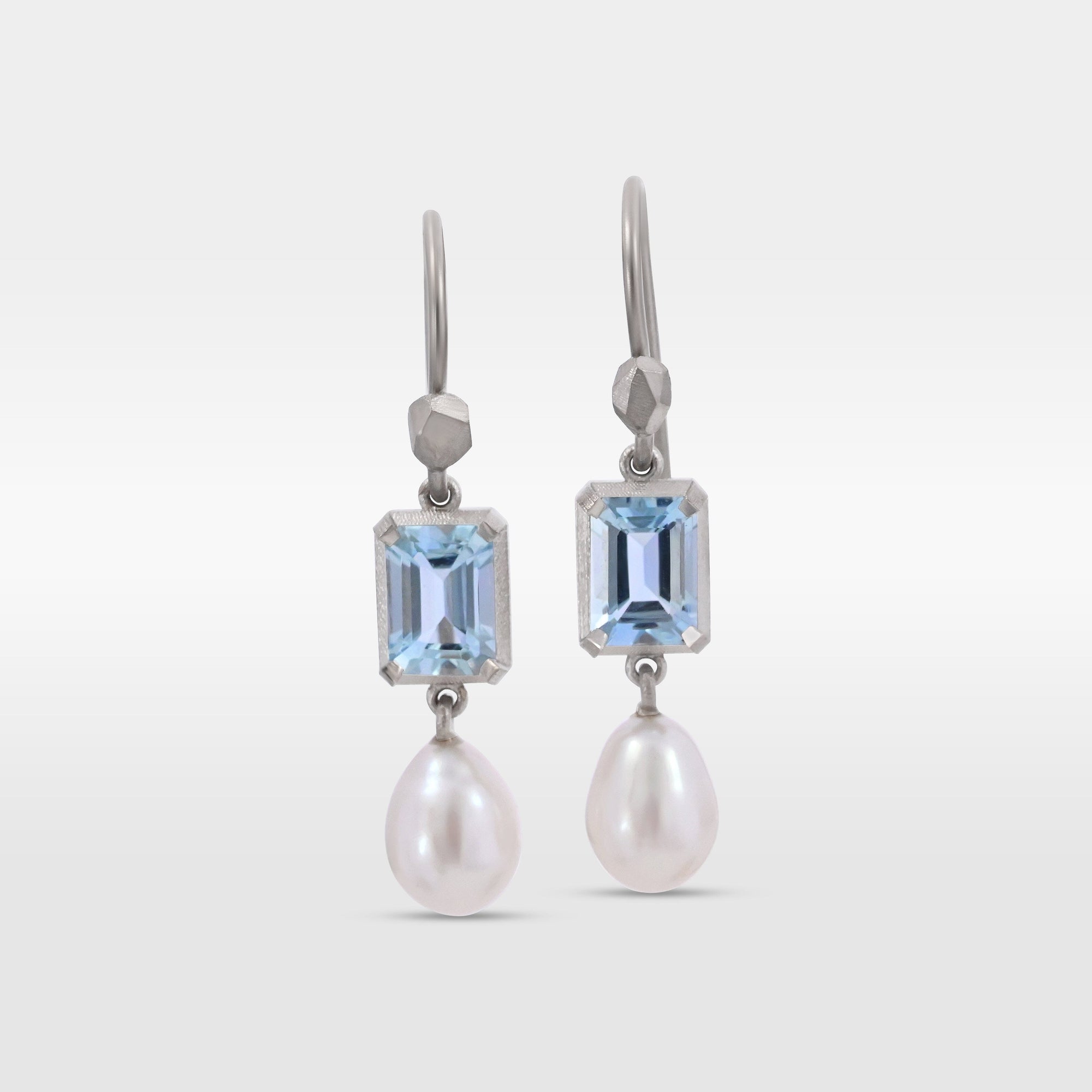 ‘Chevron’ Aquamarine White Gold Pearl drop Earrings Earrings Jason Ree Design 