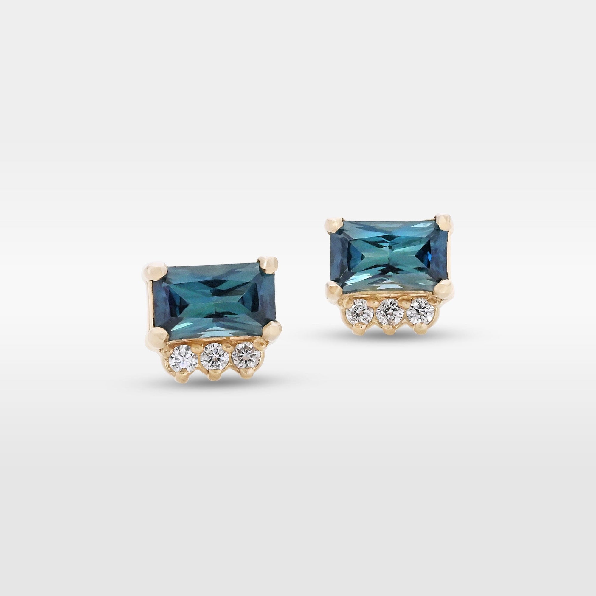 ‘Royce’ Australian Teal Sapphire & Diamond Gold Earrings Earrings Jason Ree Design 