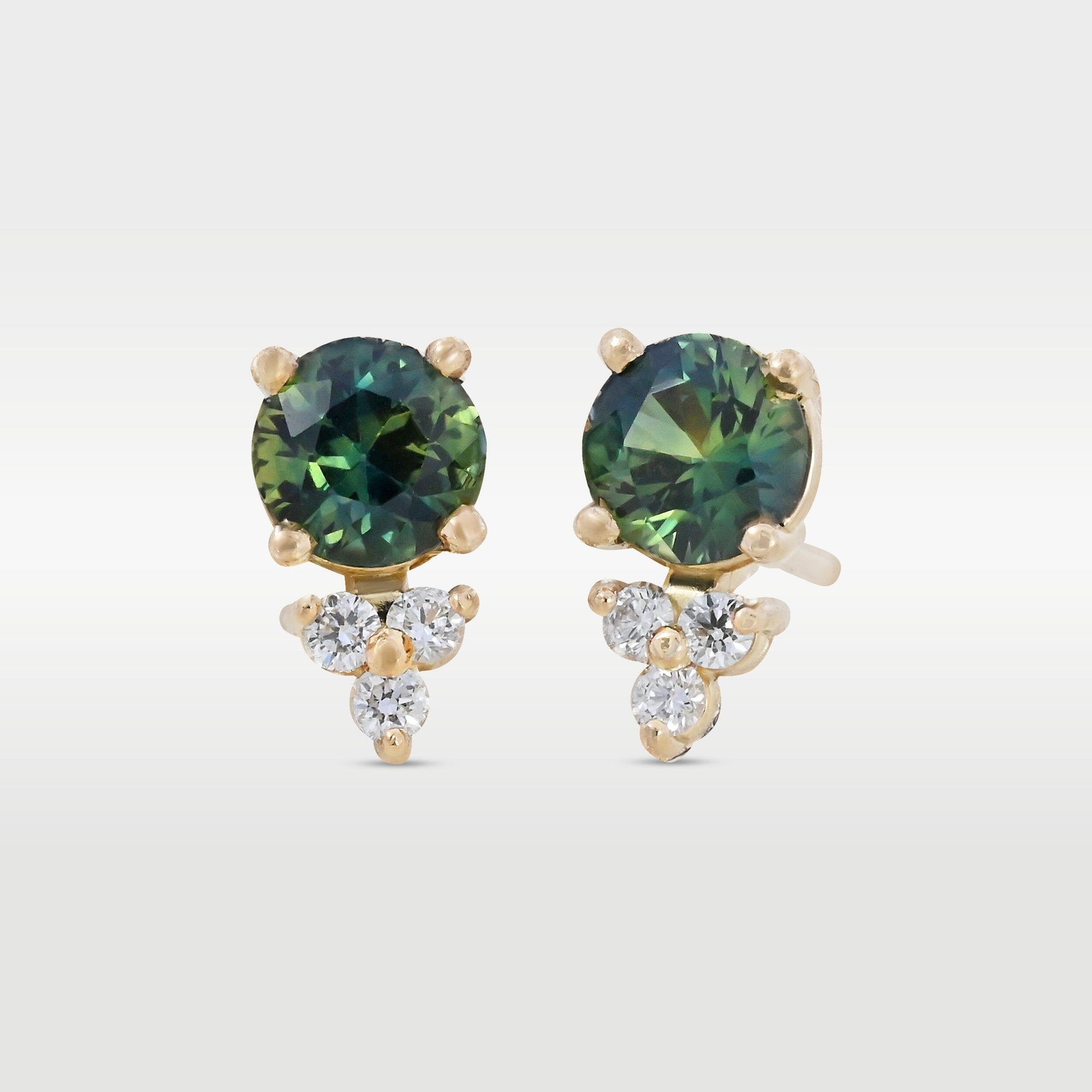 ‘Trinity’ Australian Green Sapphire & Diamond 18ct Yellow Gold Earrings Earrings Jason Ree Design 