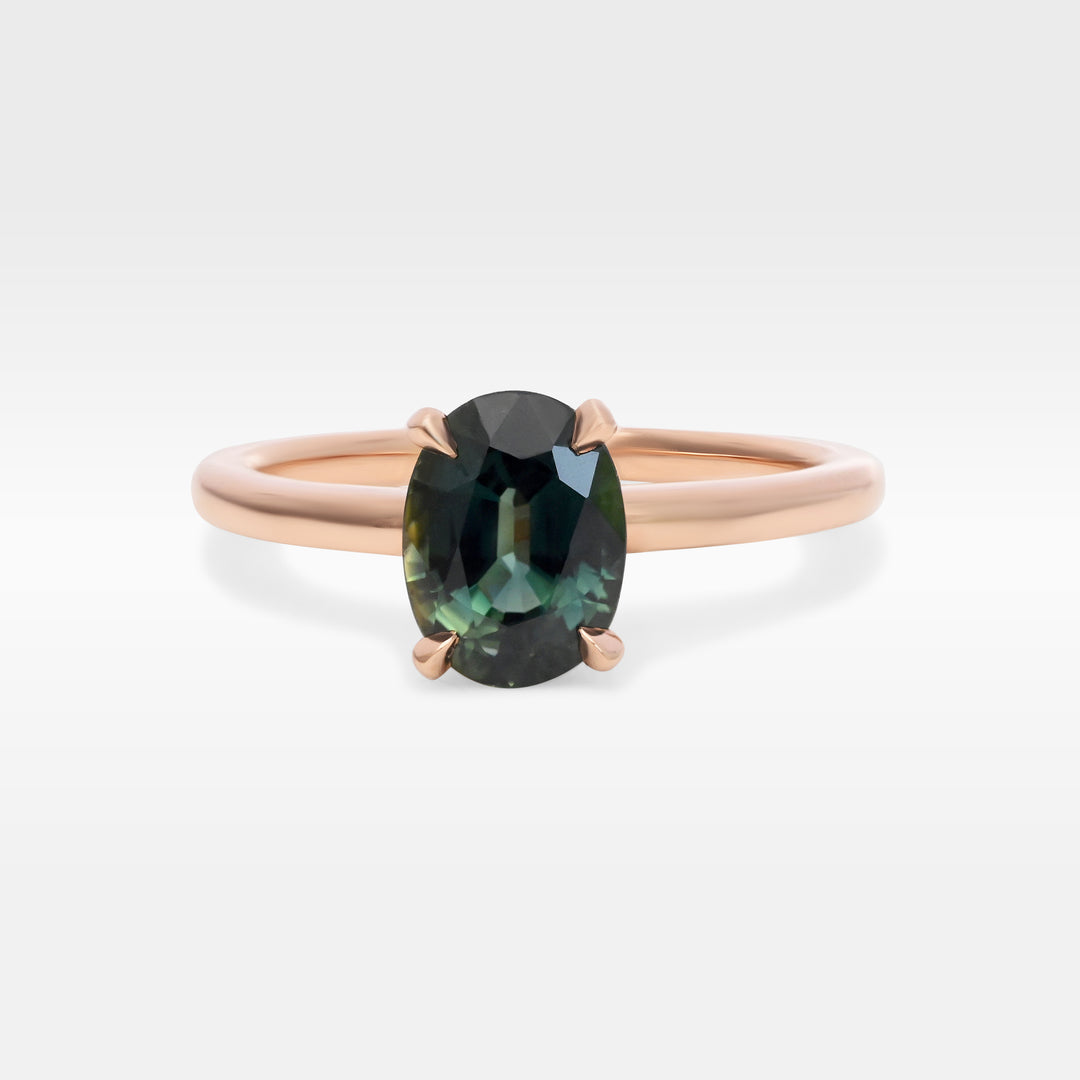 ‘HighWire’ 1.30ct Oval Blue Green Australian Sapphire Rose Gold Ring Ring Jason Ree Design 