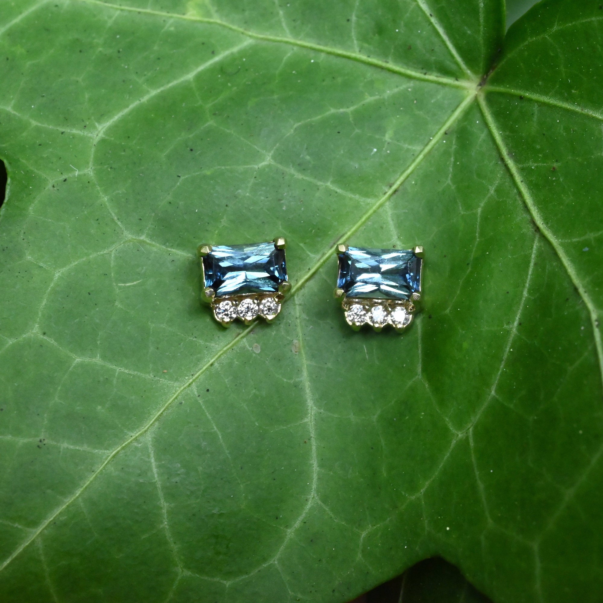 ‘Royce’ Australian Teal Sapphire & Diamond Gold Earrings Earrings Jason Ree Design 