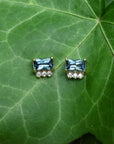 ‘Royce’ Australian Teal Sapphire & Diamond Gold Earrings Earrings Jason Ree Design 