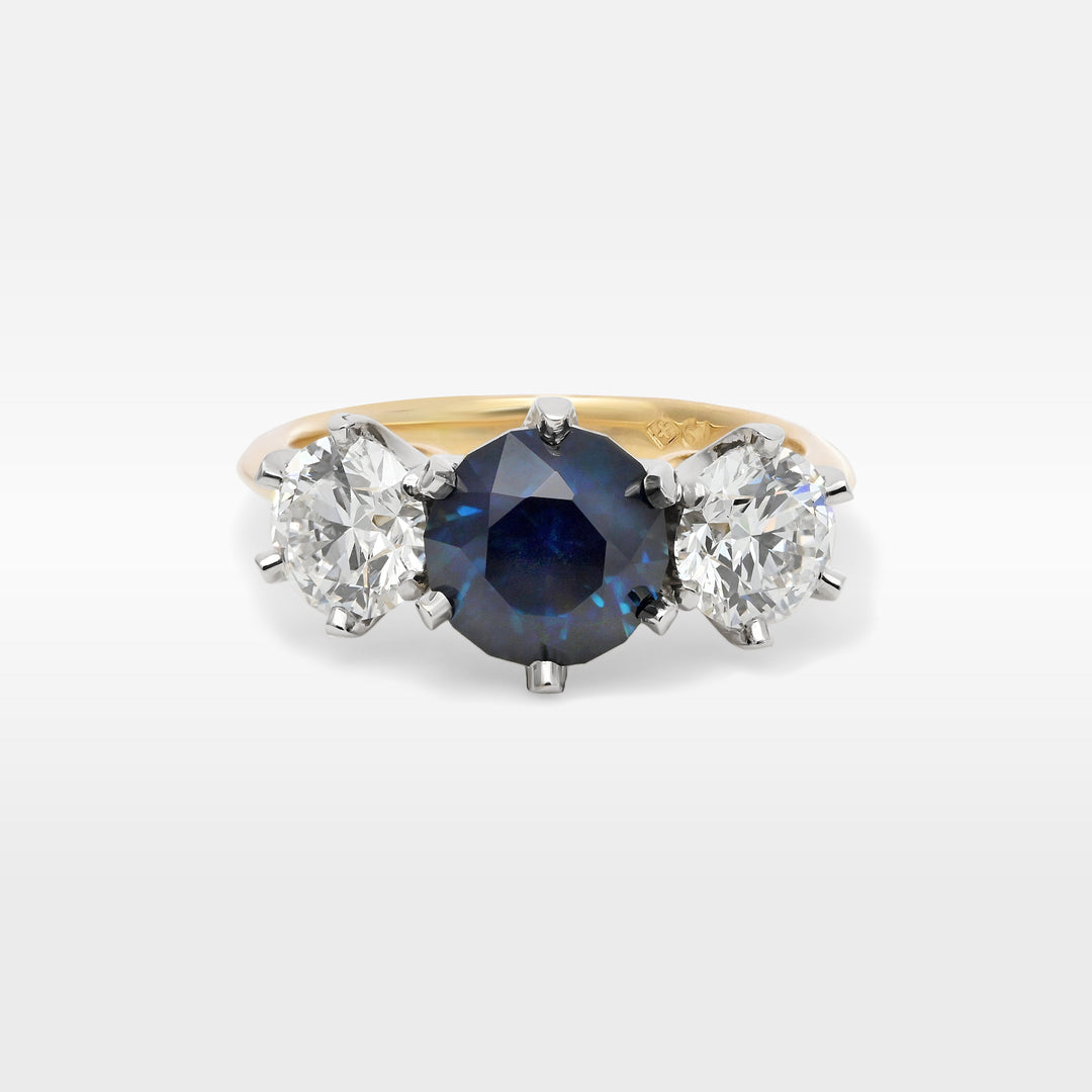 ‘Laurent’ 2.16ct Australian Sapphire & Lab Grown Diamond Trilogy Ring Ring Jason Ree Design 