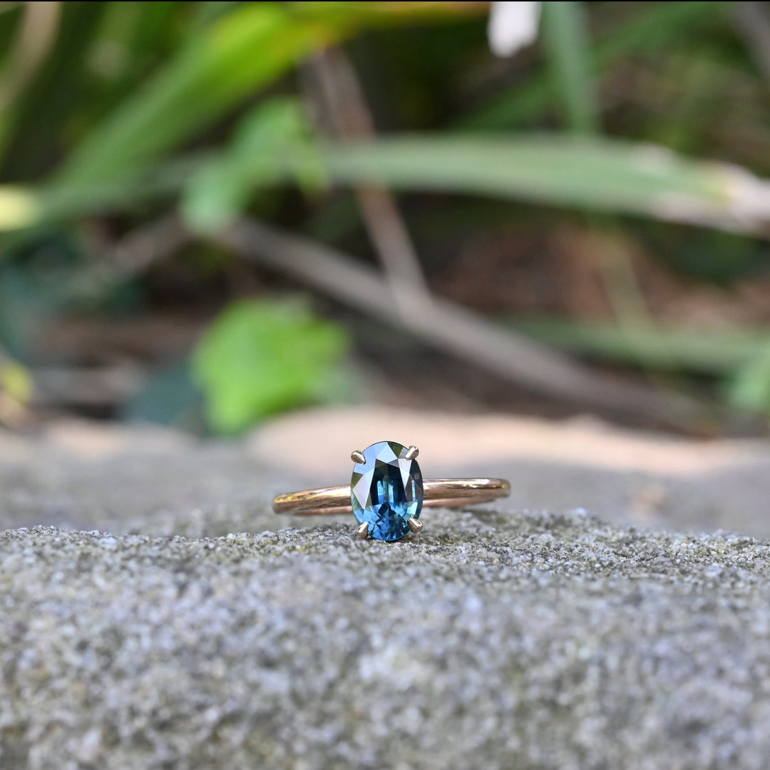 ‘HighWire’ 1.25ct Blue Green Sapphire Rose Gold Ring Ring Jason Ree Design 