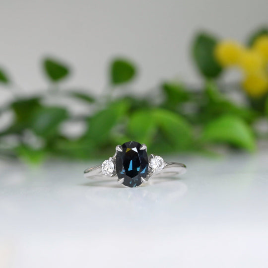 ‘Tempest Trilogy’ 1.75ct Australian Blue Green Oval-Cut Sapphire & Diamond Platinum Ring Ring Jason Ree Design 
