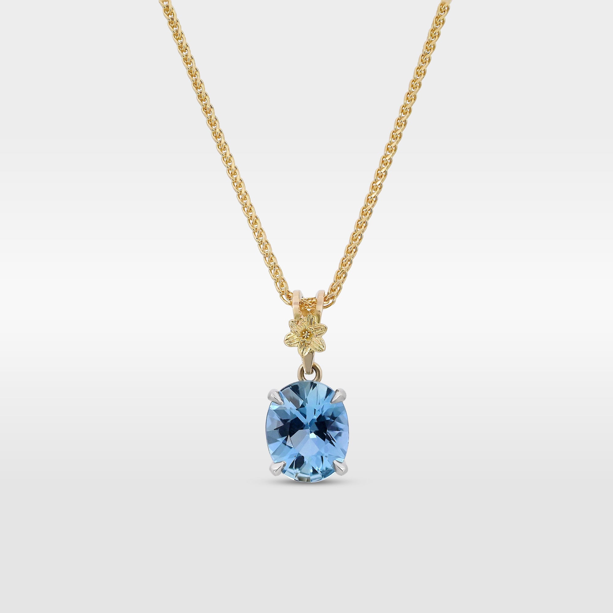‘Talia’ 0.97ct Fine Blue Aquamarine Gold & Platinum Necklace Necklace Jason Ree Design 