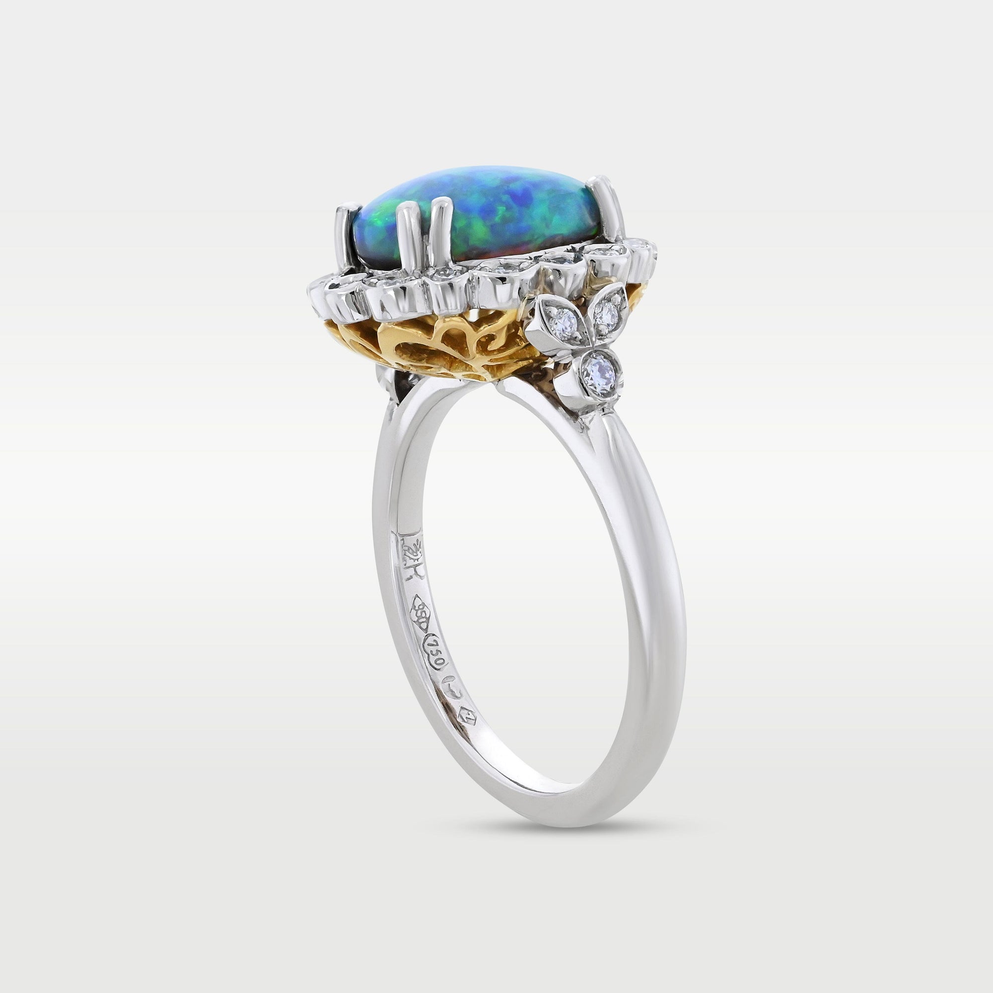 ‘Venetia’ 2.57ct Australian Black Opal &amp; Diamond Platinum &amp; 22ct Gold Ring Ring Jason Ree Design 