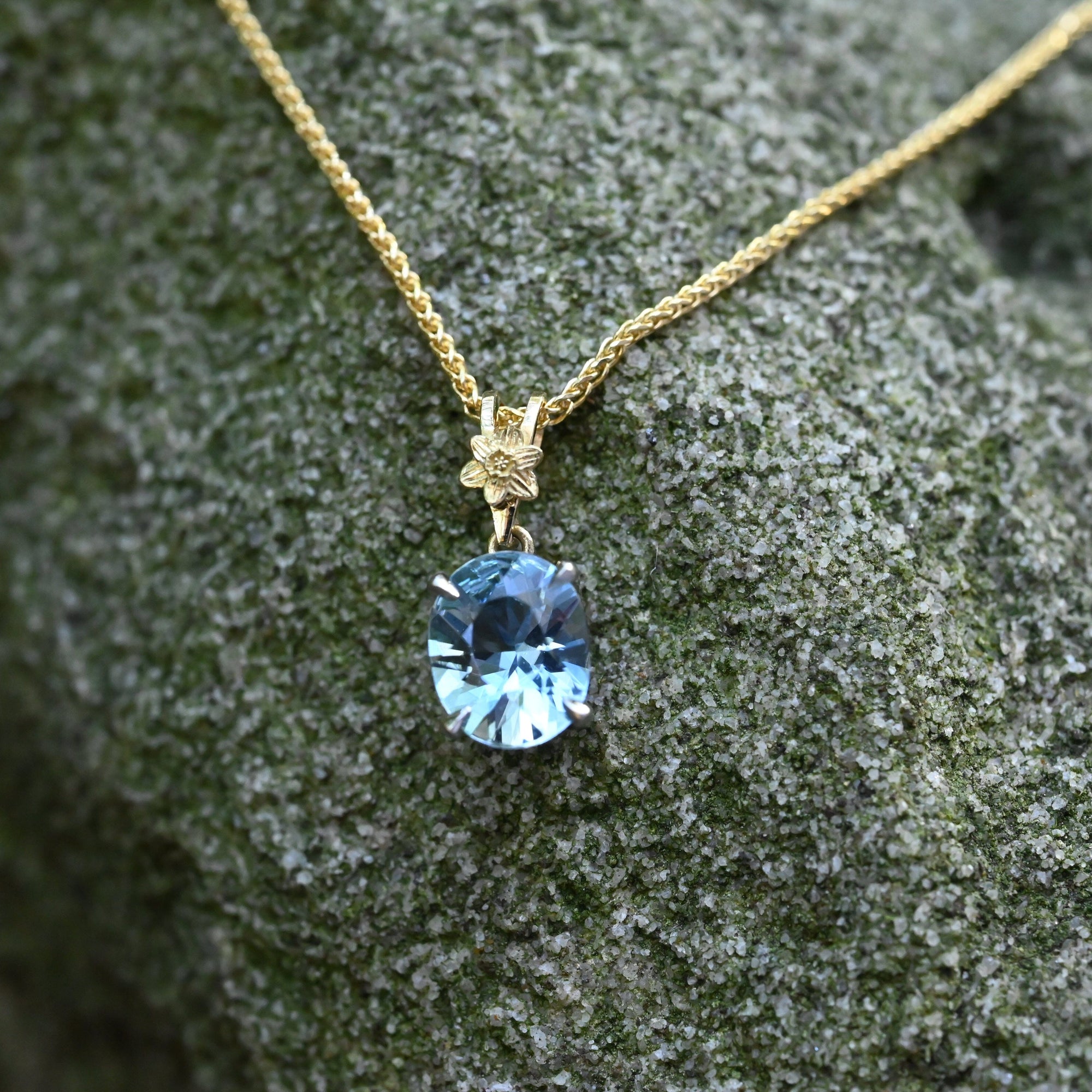 ‘Talia’ 0.97ct Fine Blue Aquamarine Gold & Platinum Necklace Necklace Jason Ree Design 