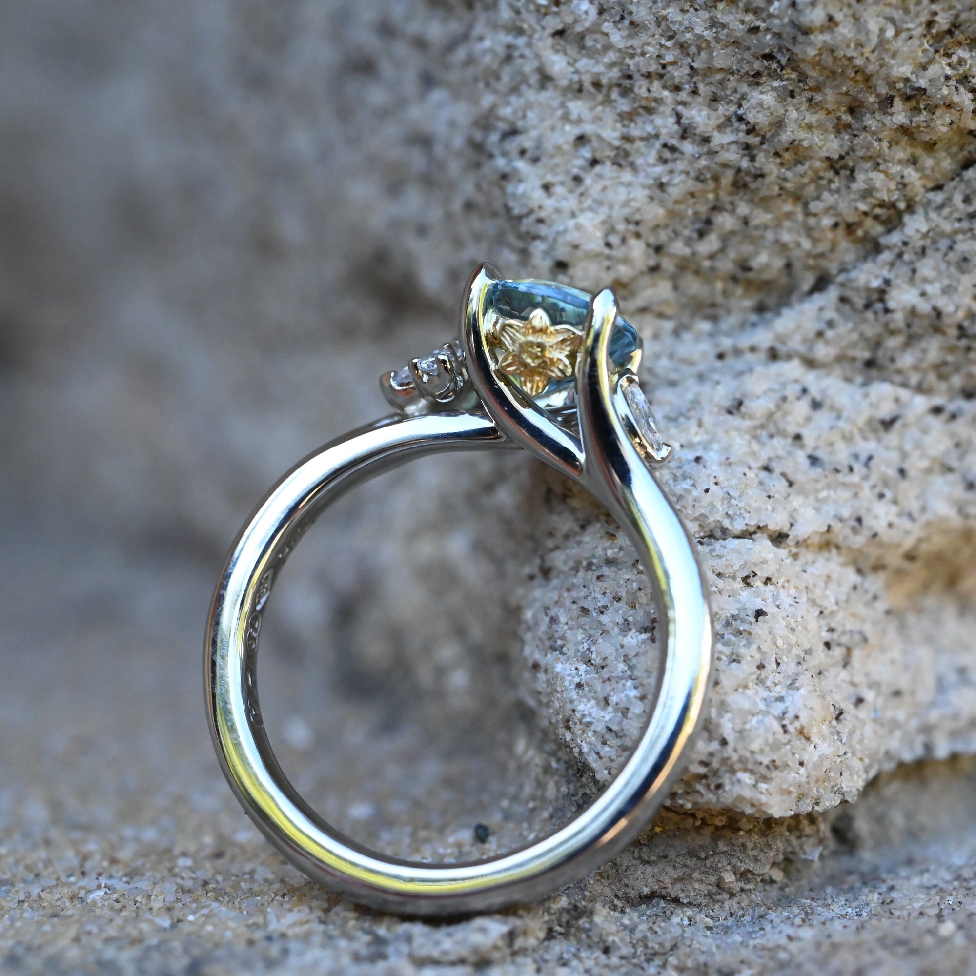 ‘Talia’ Aquamarine & Diamond Platinum Ring Ring Jason Ree Design 