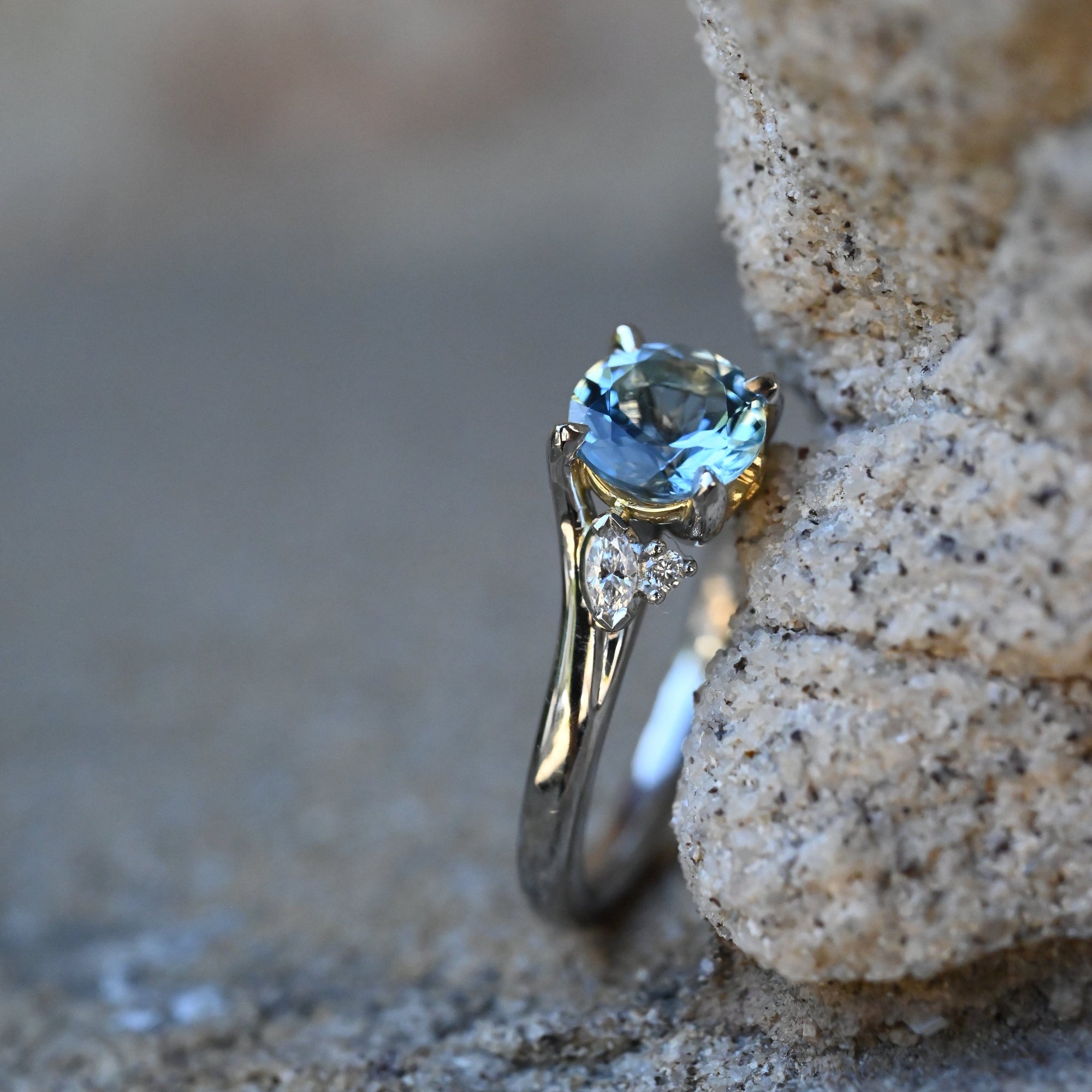 ‘Talia’ Aquamarine &amp; Diamond Platinum Ring Ring Jason Ree Design 