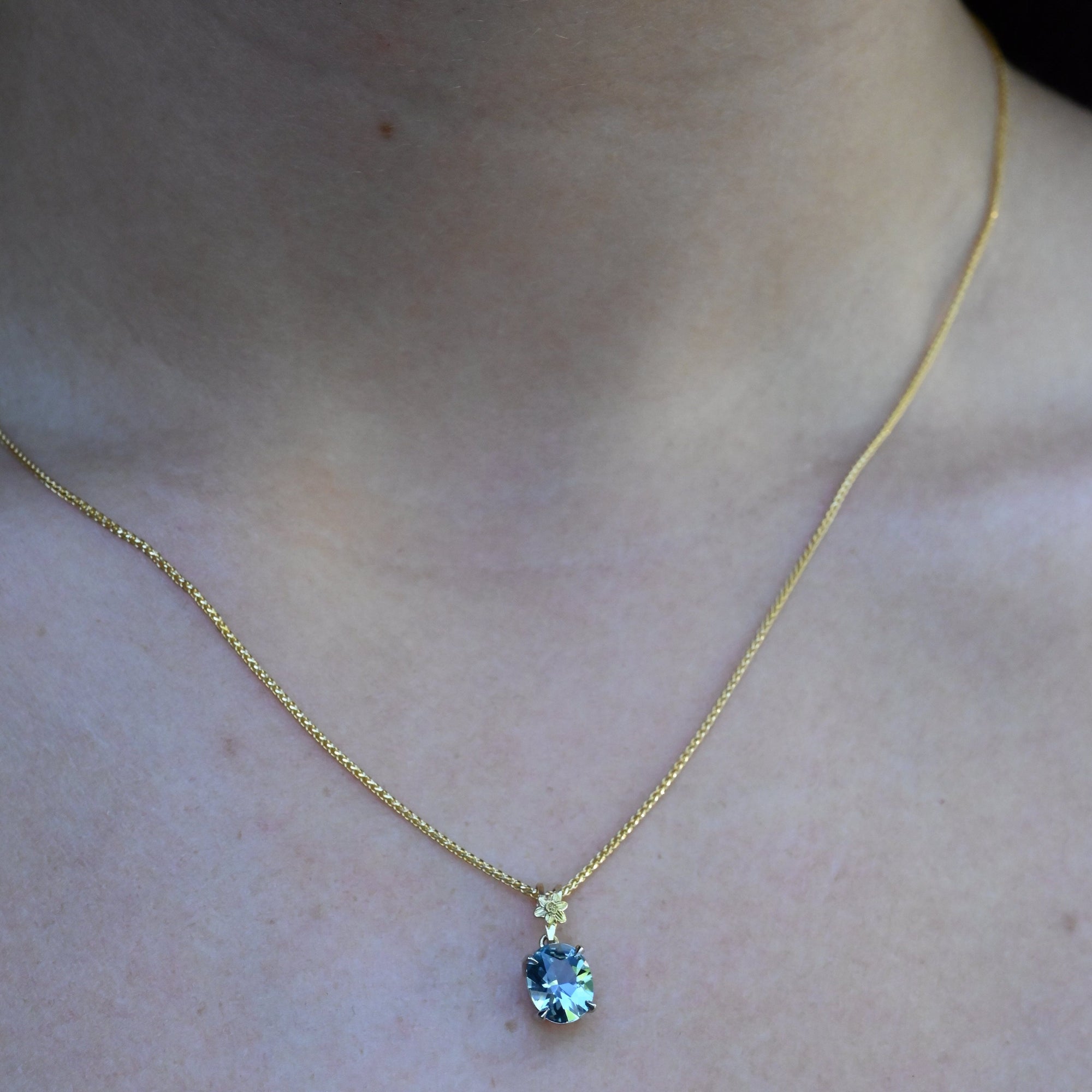 ‘Talia’ 0.97ct Fine Blue Aquamarine Gold & Platinum Necklace Necklace Jason Ree Design 
