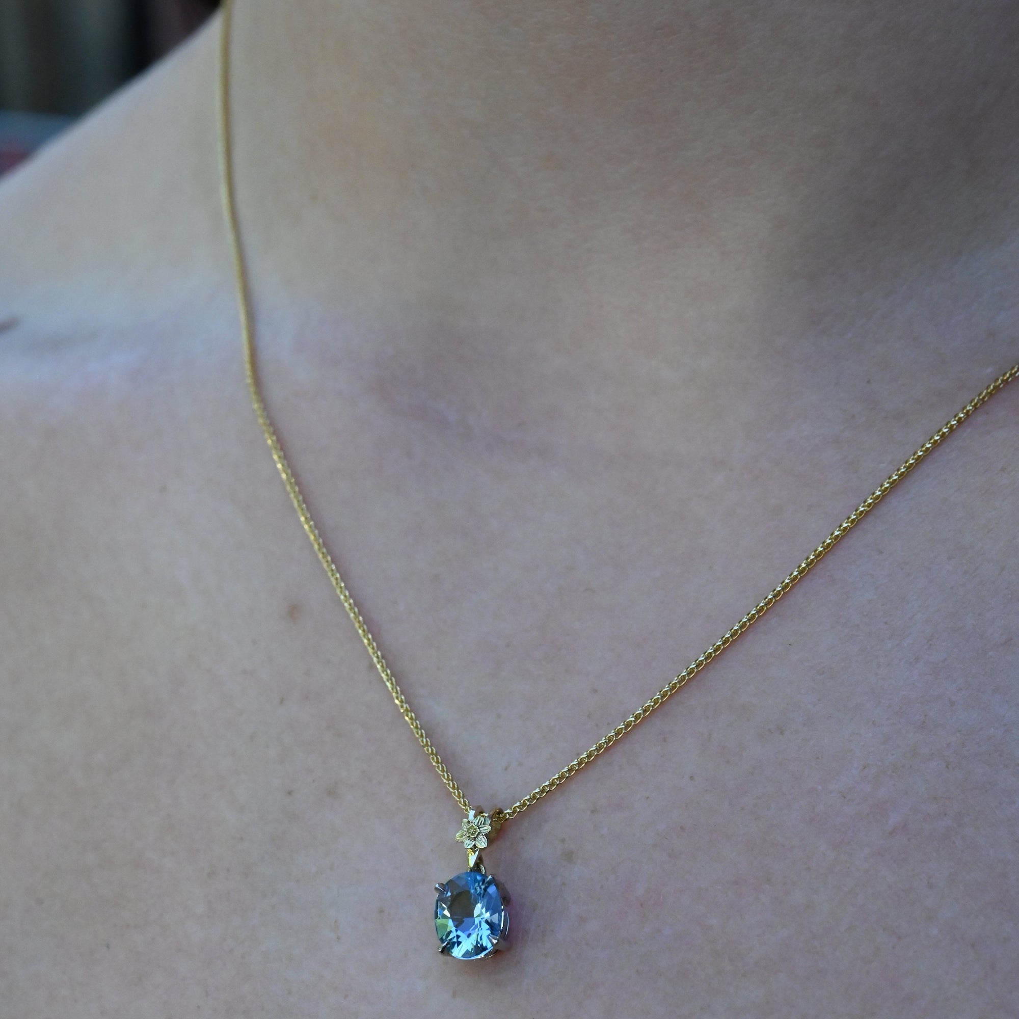 ‘Talia’ 0.97ct Fine Blue Aquamarine Gold & Platinum Necklace Necklace Jason Ree Design 