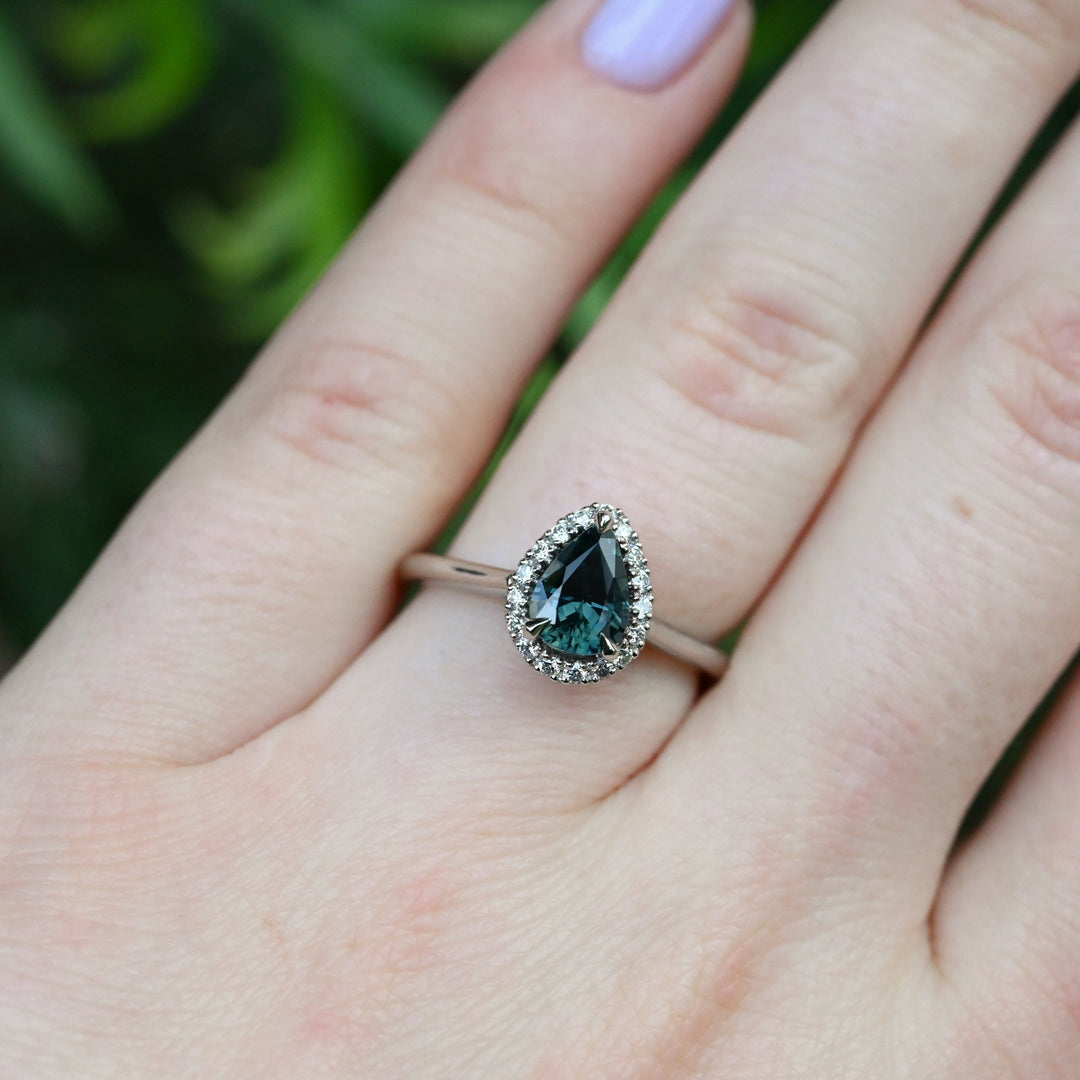 ‘Eden’ 1.12ct Teal Australian Sapphire & Diamond Platinum Ring Ring Jason Ree Design 