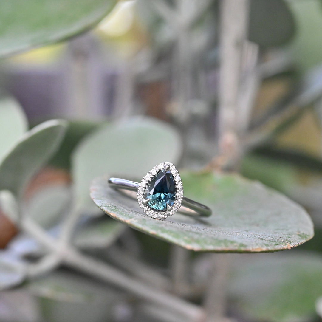 ‘Eden’ 1.12ct Teal Australian Sapphire & Diamond Platinum Ring Ring Jason Ree Design 