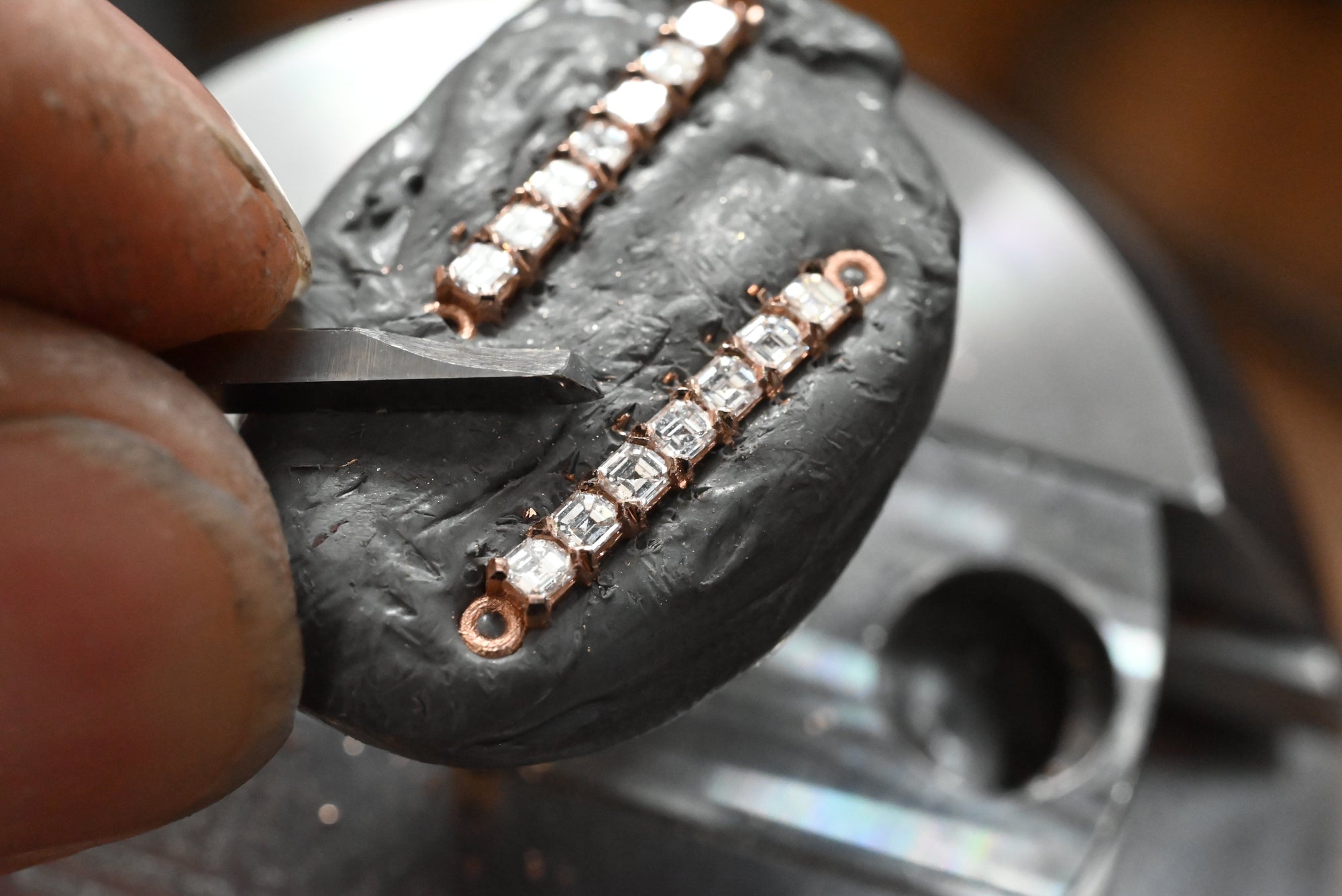 ‘Geode’ Rutilated Champagne Quartz &amp; Diamond Drop Rose Gold Earrings crafting