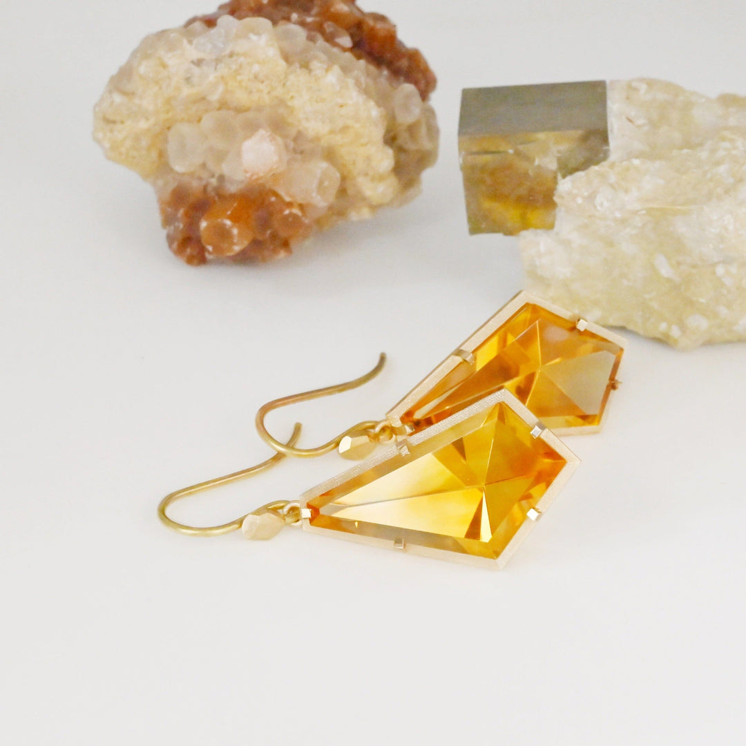‘Pinnacle’ Citrine Yellow Gold Earrings Earrings Jason Ree Design 