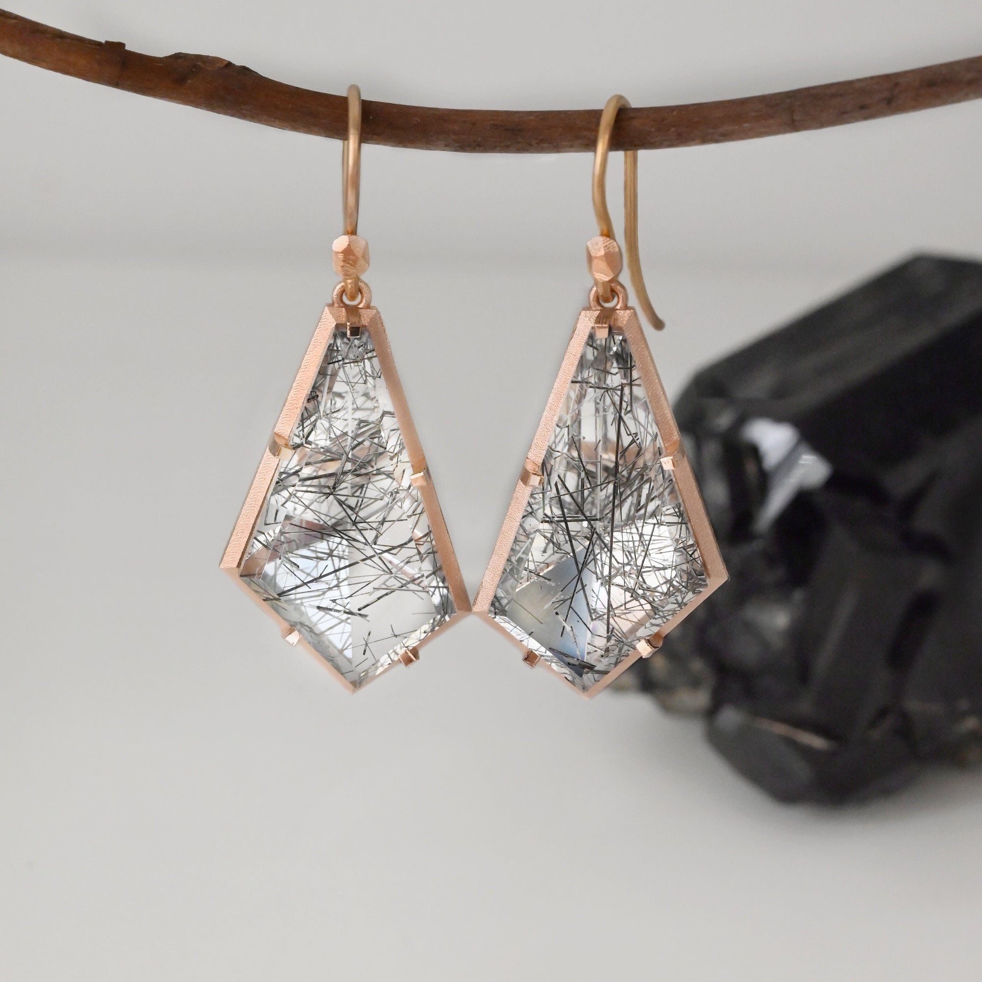 ‘Pinnacle’ Tourmaline in Quartz Rose Gold Earrings Earrings Jason Ree Design 