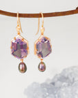 ‘Peak’ Lavender Quartz & Peacock Pearl Rose Gold Earrings Earrings Jason Ree Design 