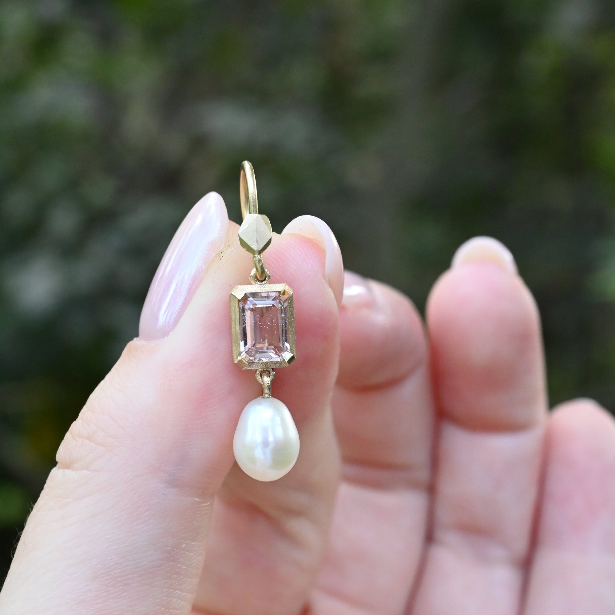 ‘Chevron’ Morganite Rose Gold & Pearl Earrings Earrings Jason Ree Design 