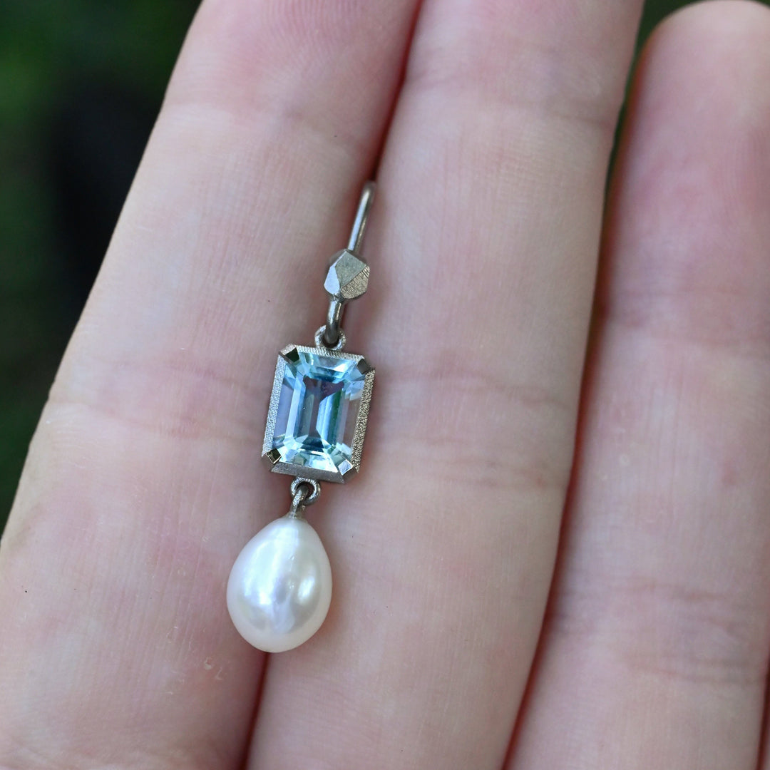 ‘Chevron’ Aquamarine White Gold Pearl drop Earrings Earrings Jason Ree Design 