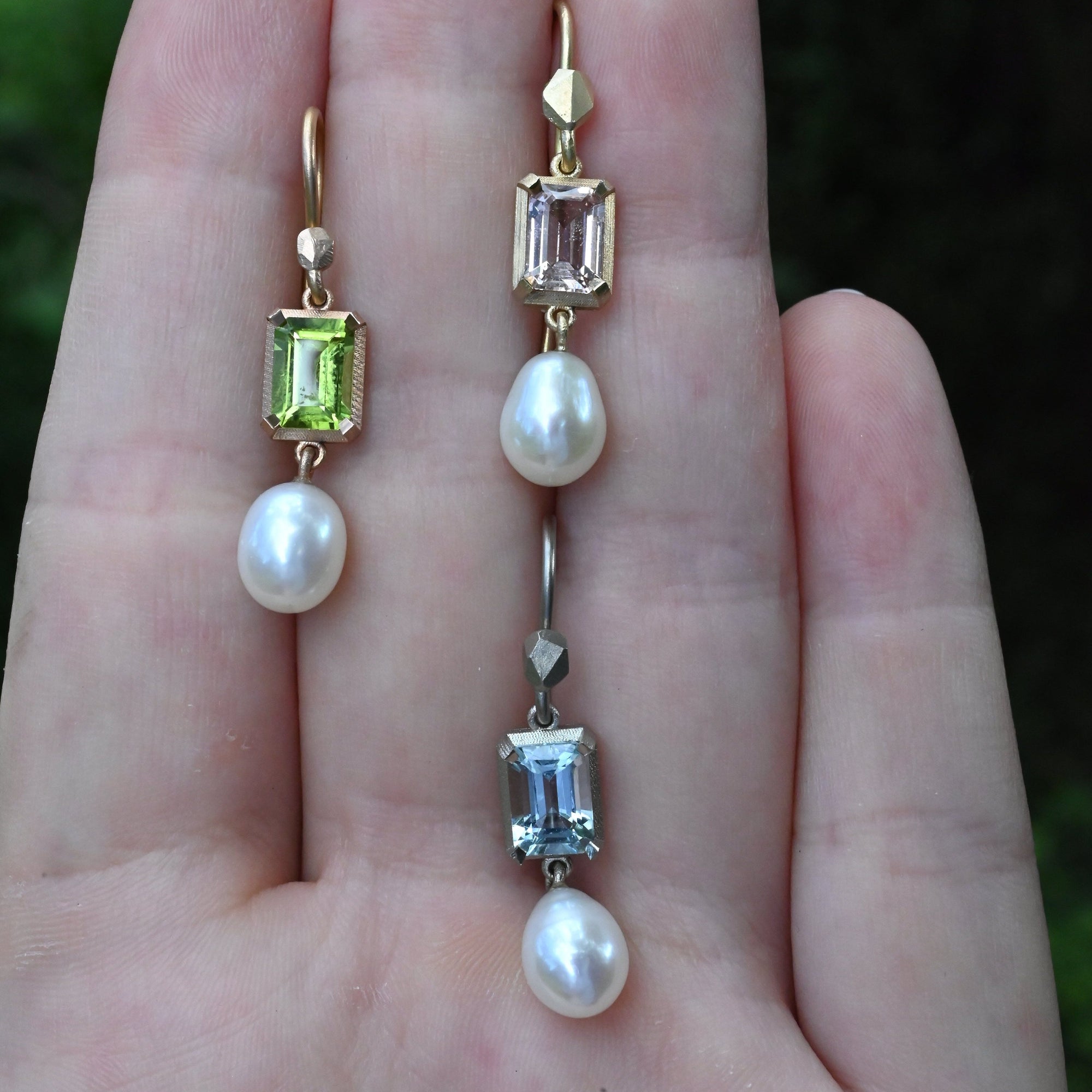 ‘Chevron’ Morganite Rose Gold &amp; Pearl Earrings Earrings Jason Ree Design 