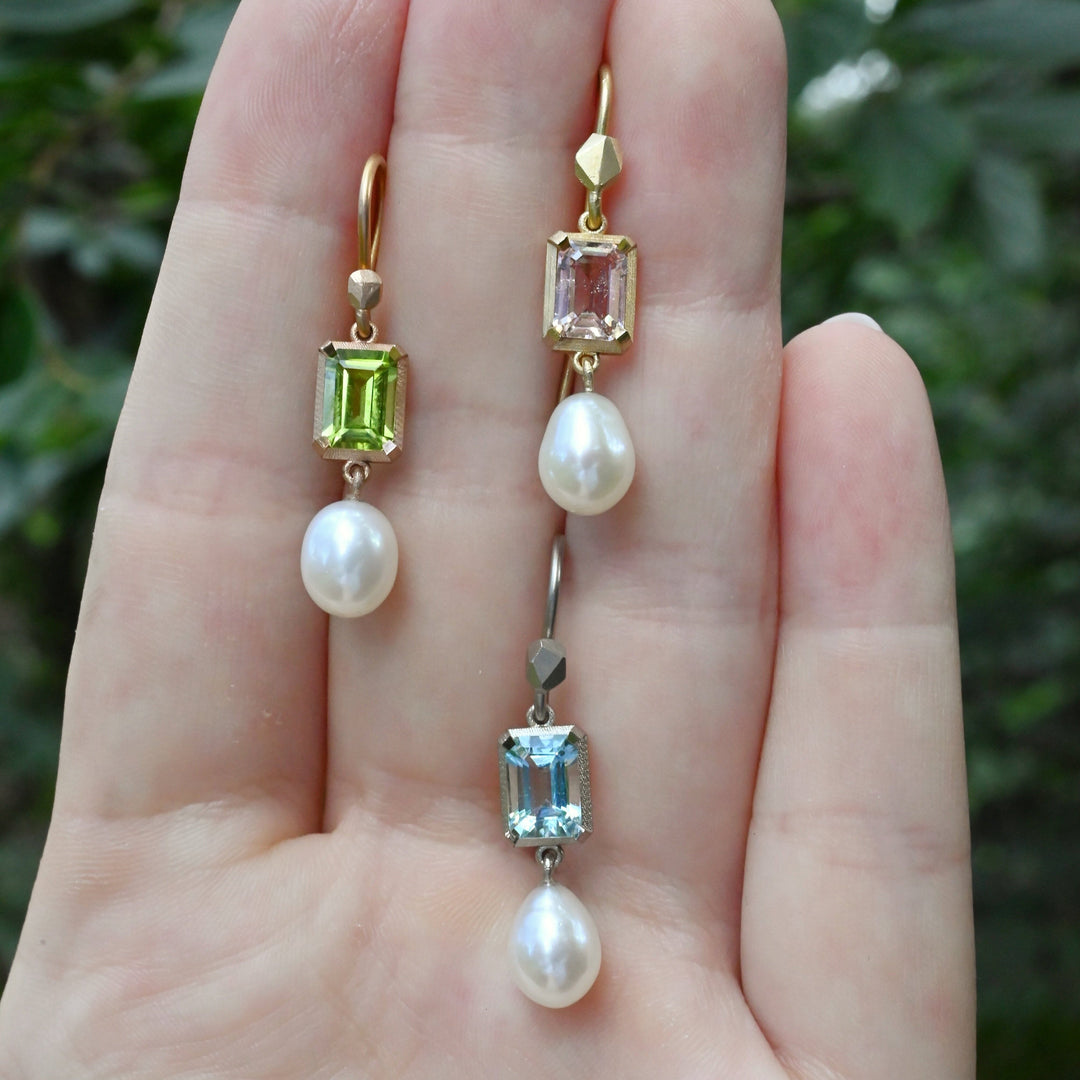‘Chevron’ Aquamarine White Gold Pearl drop Earrings Earrings Jason Ree Design 