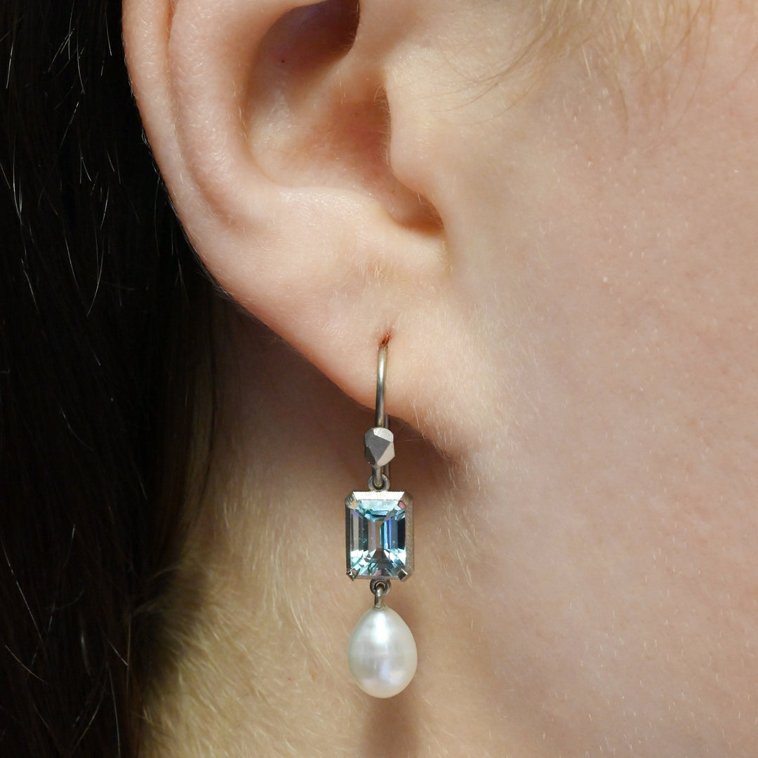 ‘Chevron’ Aquamarine White Gold Pearl drop Earrings Earrings Jason Ree Design 