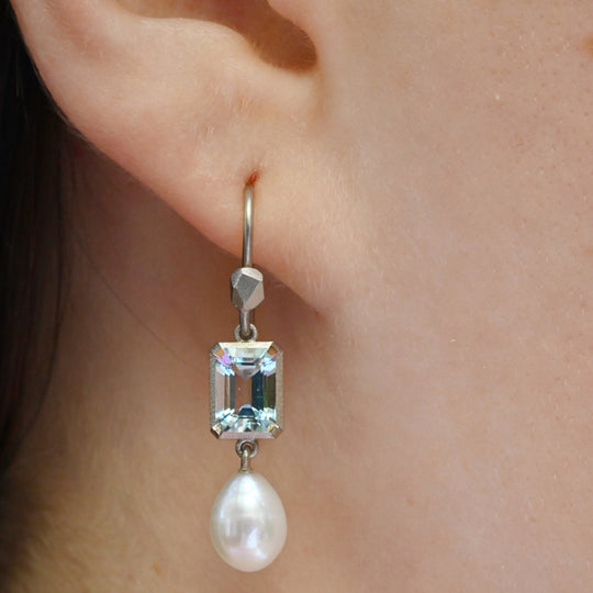 ‘Chevron’ Aquamarine White Gold Pearl drop Earrings Earrings Jason Ree Design 