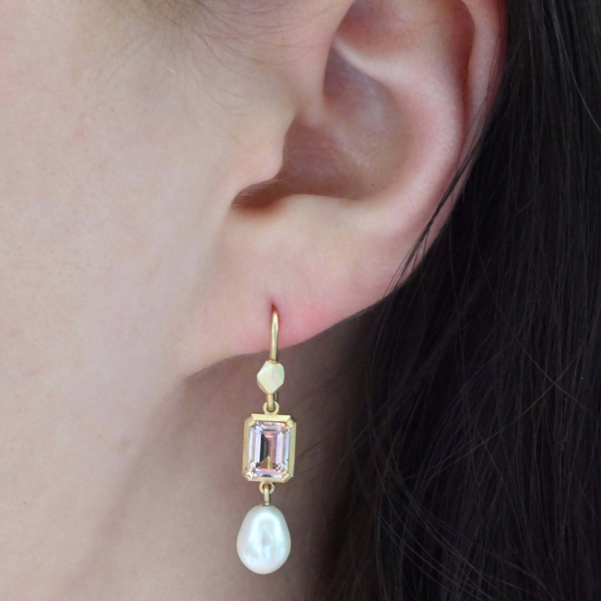 ‘Chevron’ Morganite Rose Gold & Pearl Earrings Earrings Jason Ree Design 