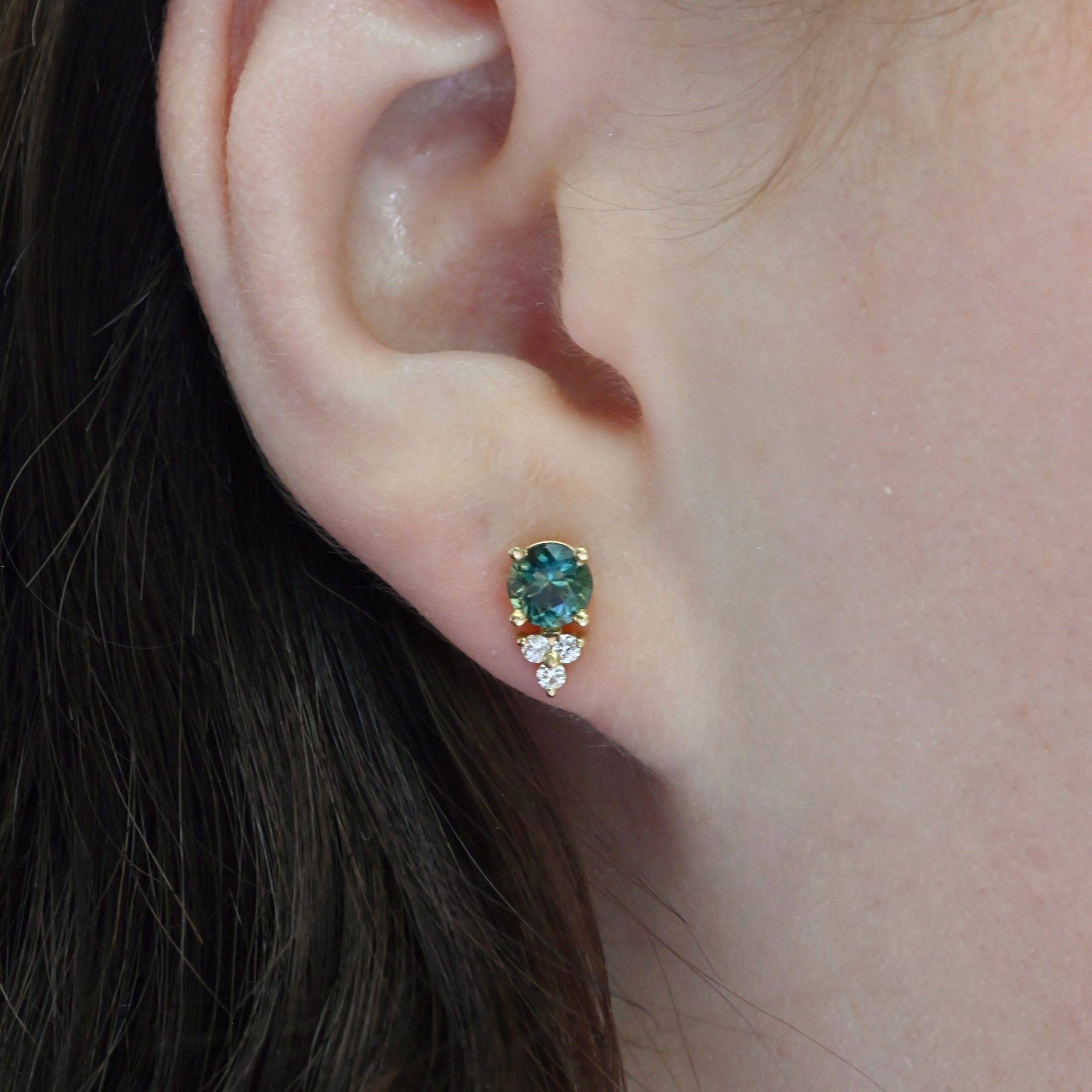 ‘Trinity’ Australian Green Sapphire & Diamond 18ct Yellow Gold Earrings Earrings Jason Ree Design 