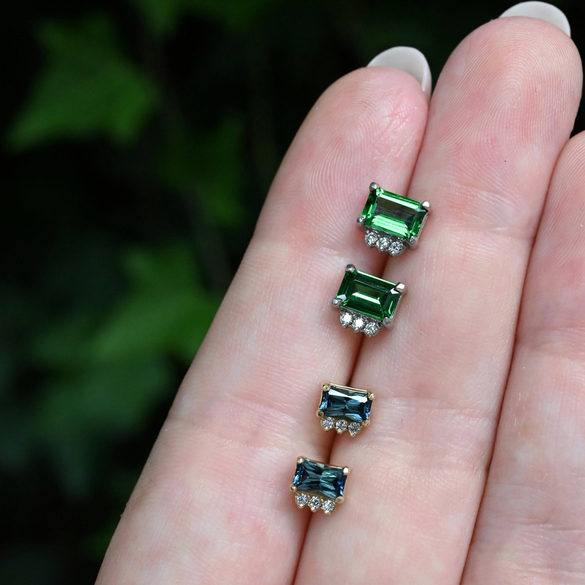 ‘Royce’ Australian Teal Sapphire & Diamond Gold Earrings Earrings Jason Ree Design 