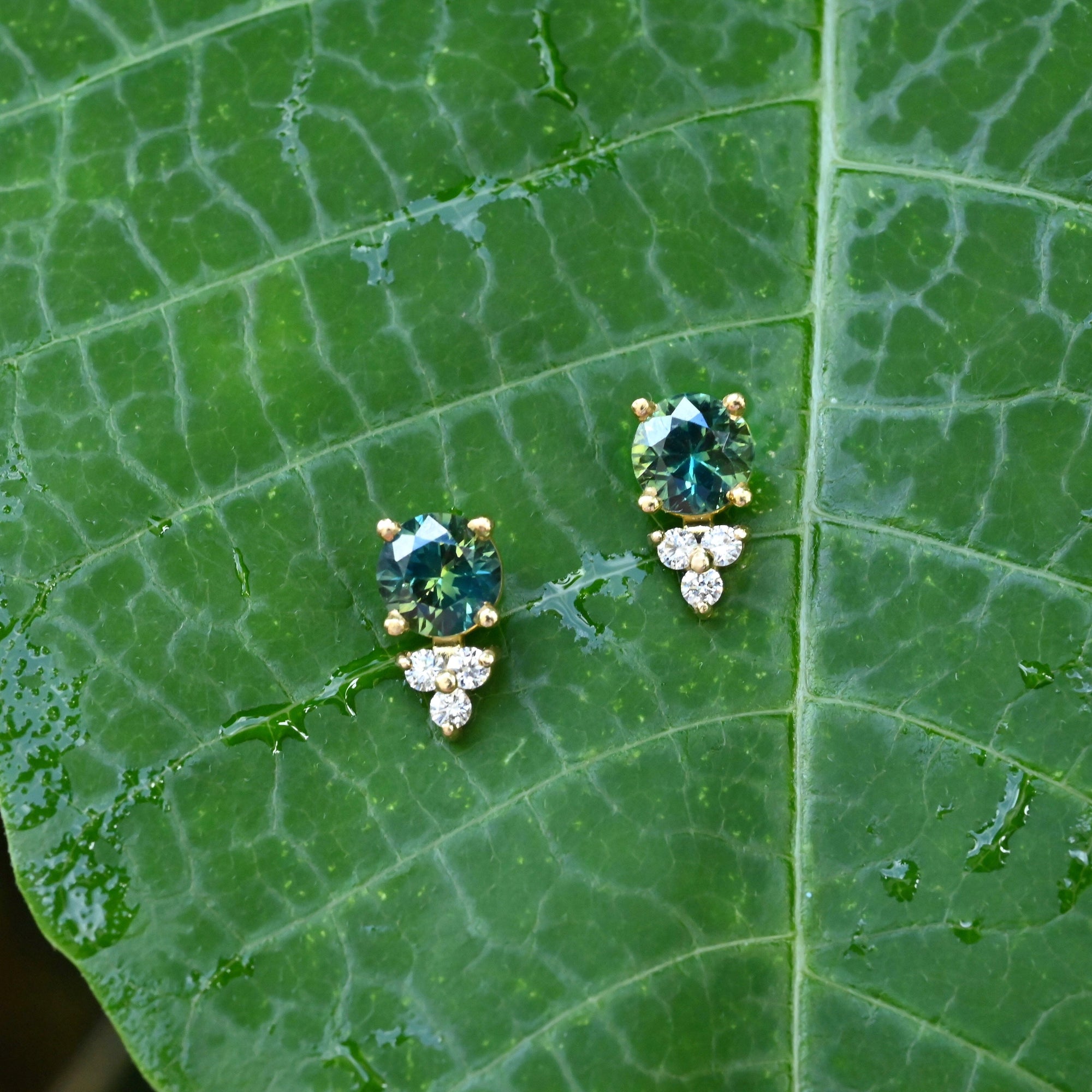 ‘Trinity’ Australian Green Sapphire & Diamond 18ct Yellow Gold Earrings Earrings Jason Ree Design 