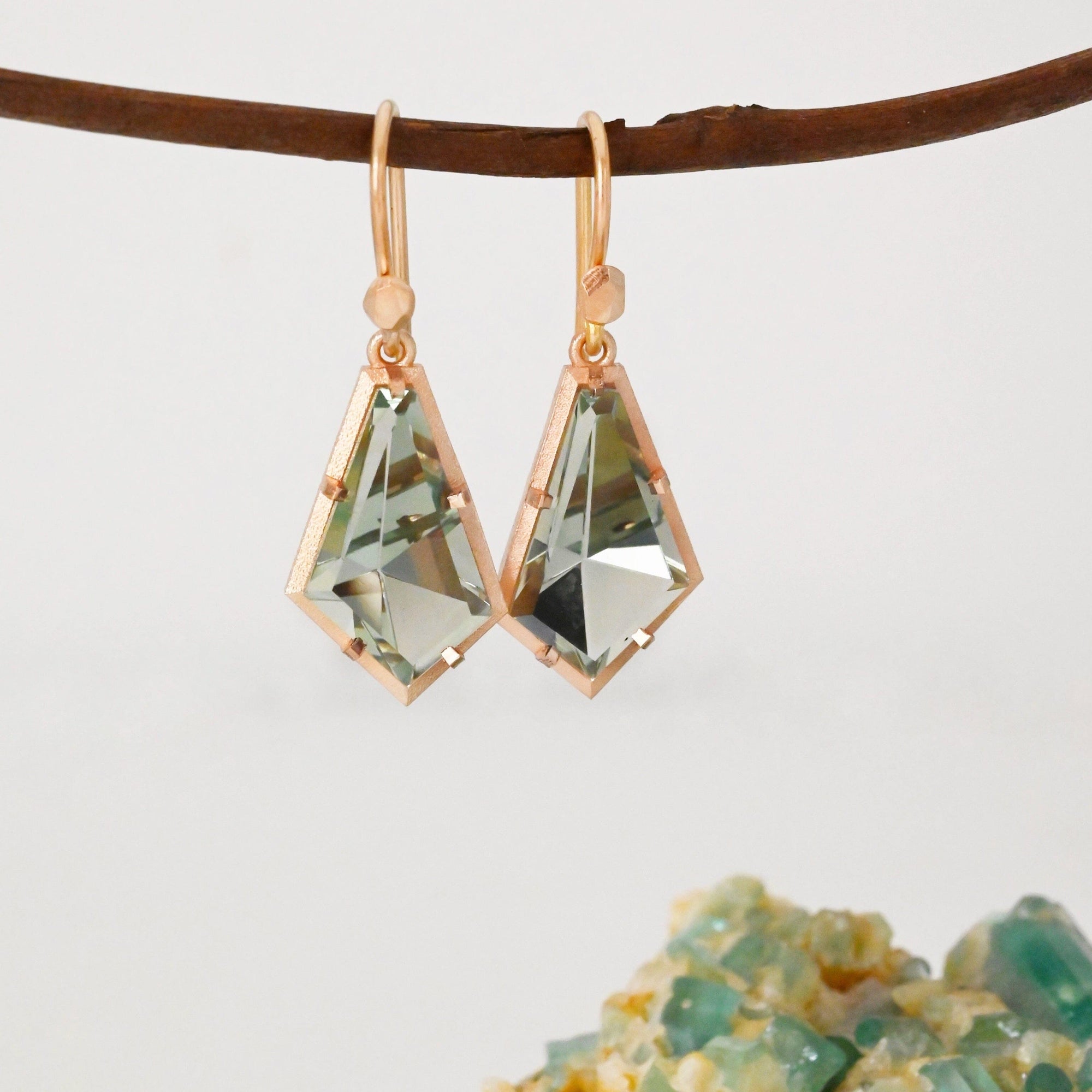 ‘Summit’ Prasiolite Rose Gold Earrings Earrings Jason Ree Design 
