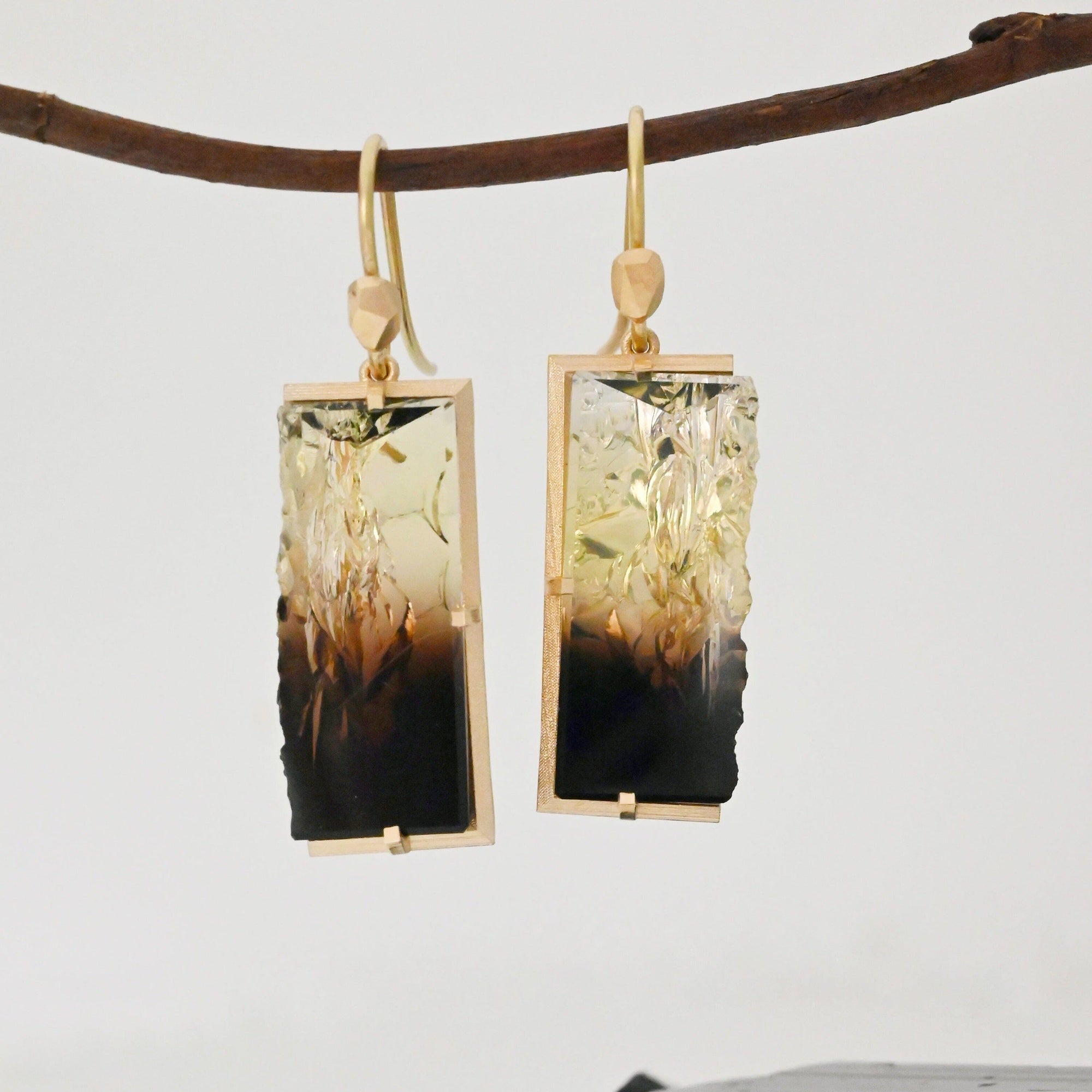‘Crevasse’ Yellow Gold Ombré Smokey Quartz Earrings Earrings Jason Ree Design 