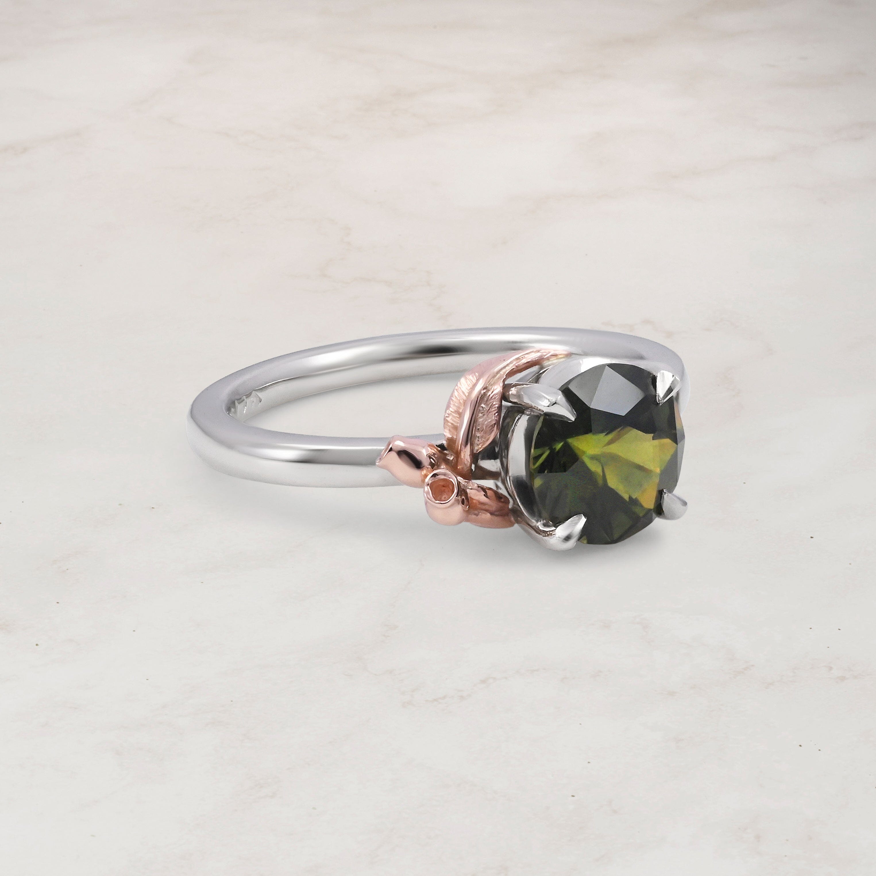 ‘Gumleaf’ Solitaire 1.23ct Australian Green/Bronze Sapphire Ring 