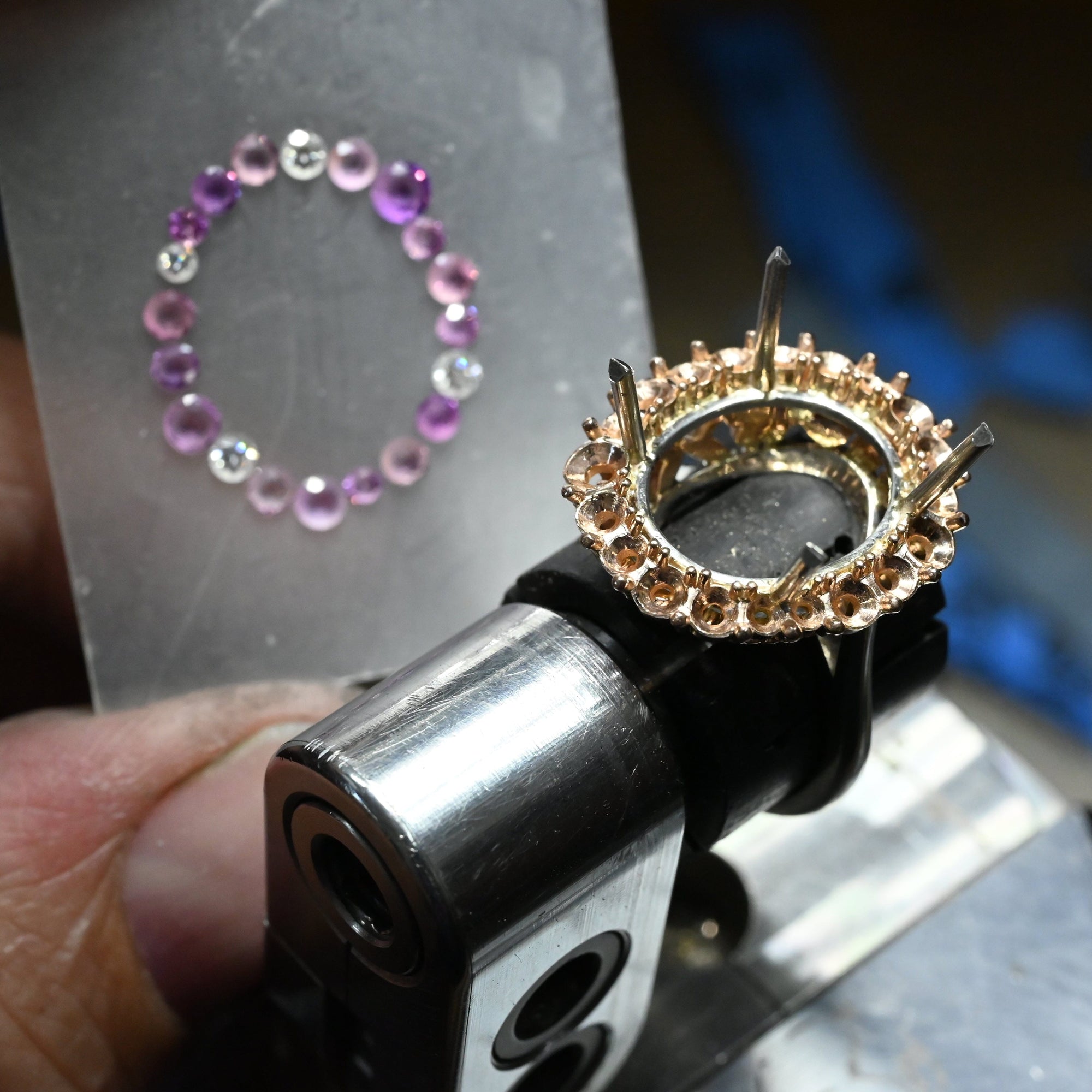 ‘Manuka Flower’ 5ct Black Opal, Purple Sapphire &amp; Diamond Platinum Ring Ring Jason Ree Design 