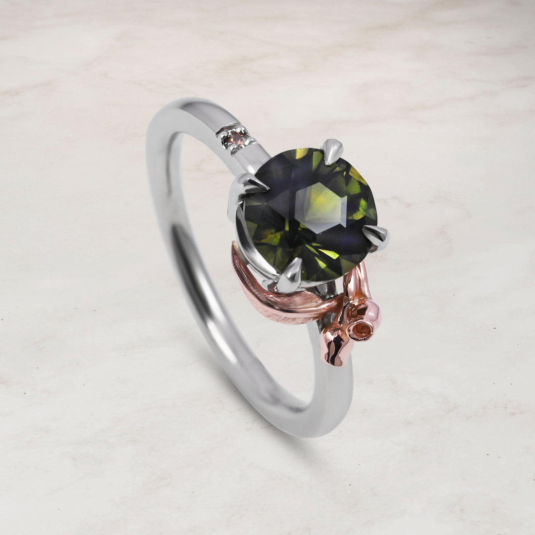 ‘Gumleaf’ Solitaire 1.23ct Australian Green/Bronze Sapphire Ring