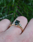 ‘Lily’ 1.51ct Green Australian Emerald-cut Sapphire & Diamond Ring on hand