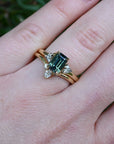 ‘Lily’ 1.51ct Green Australian Emerald-cut Sapphire & Diamond Ring wearing on hand